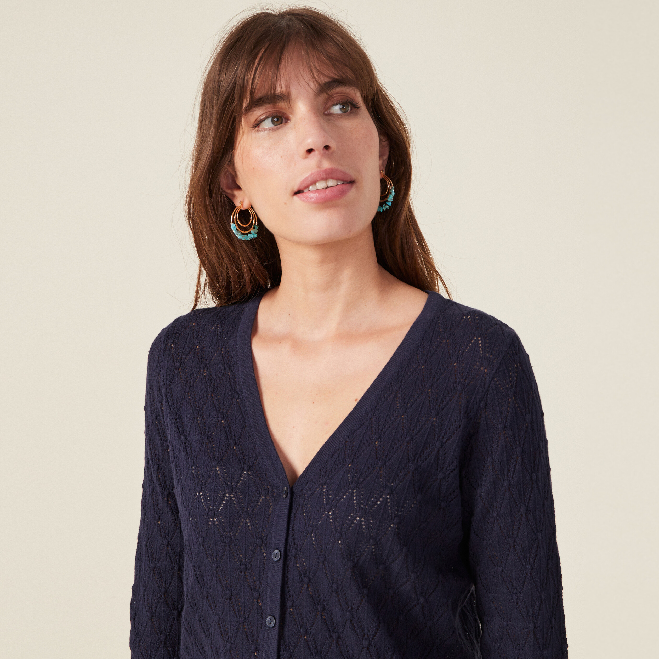gilet col en v boutonne bleu marine femme Gilet col en V boutonné bleu marine femme