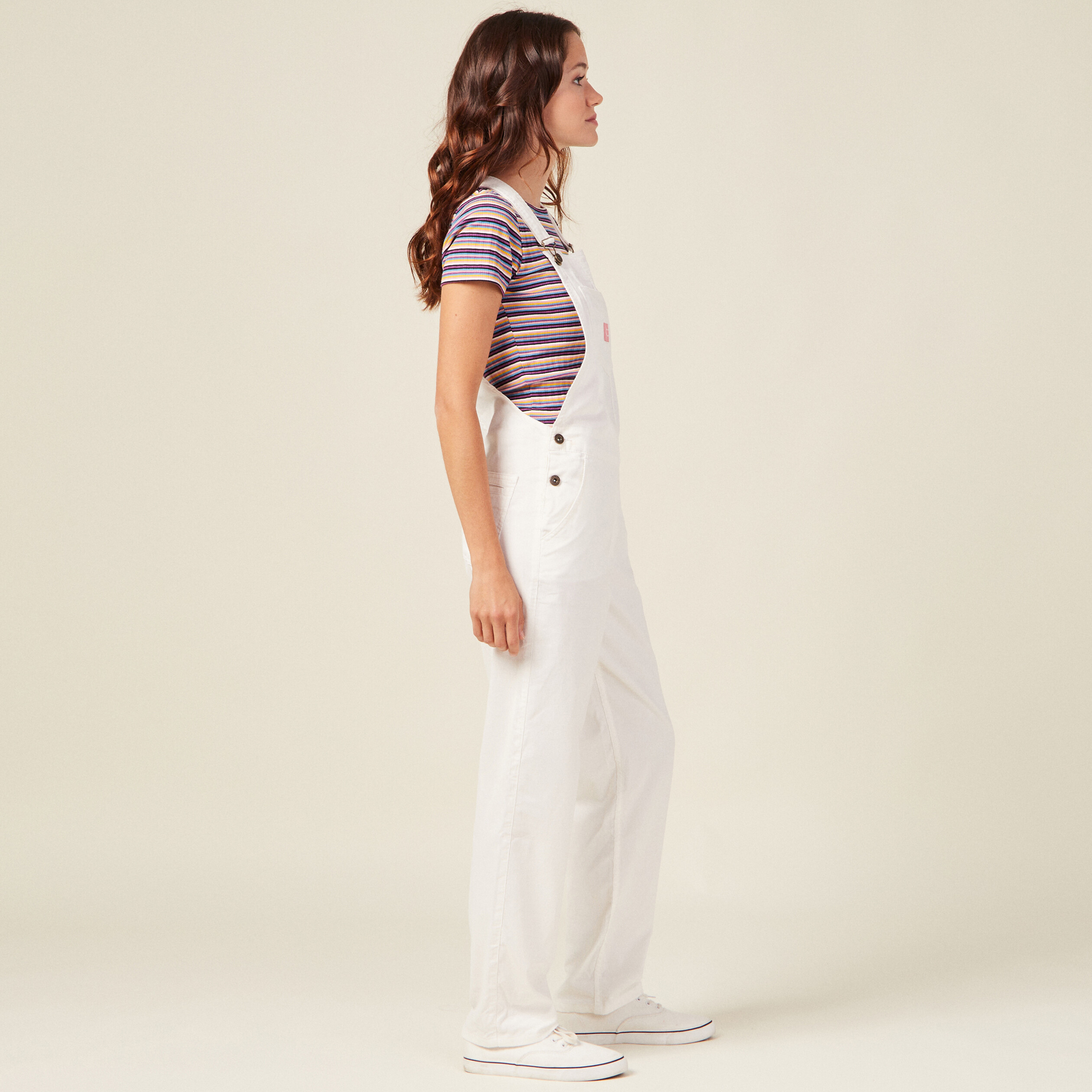 Salopette droite en velours ecru femme