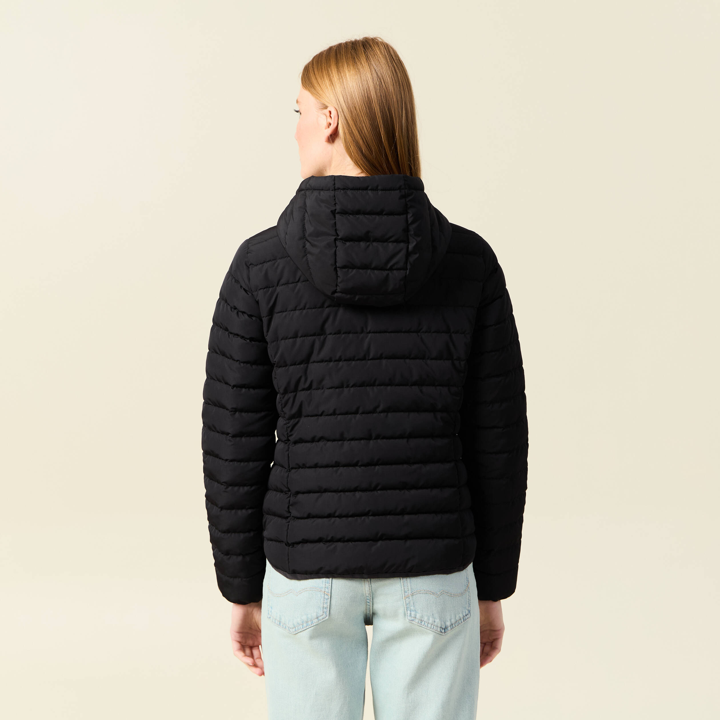 doudoune ajustee mi longue a capuche noir femme Doudoune ajustée mi-longue à capuche noir femme