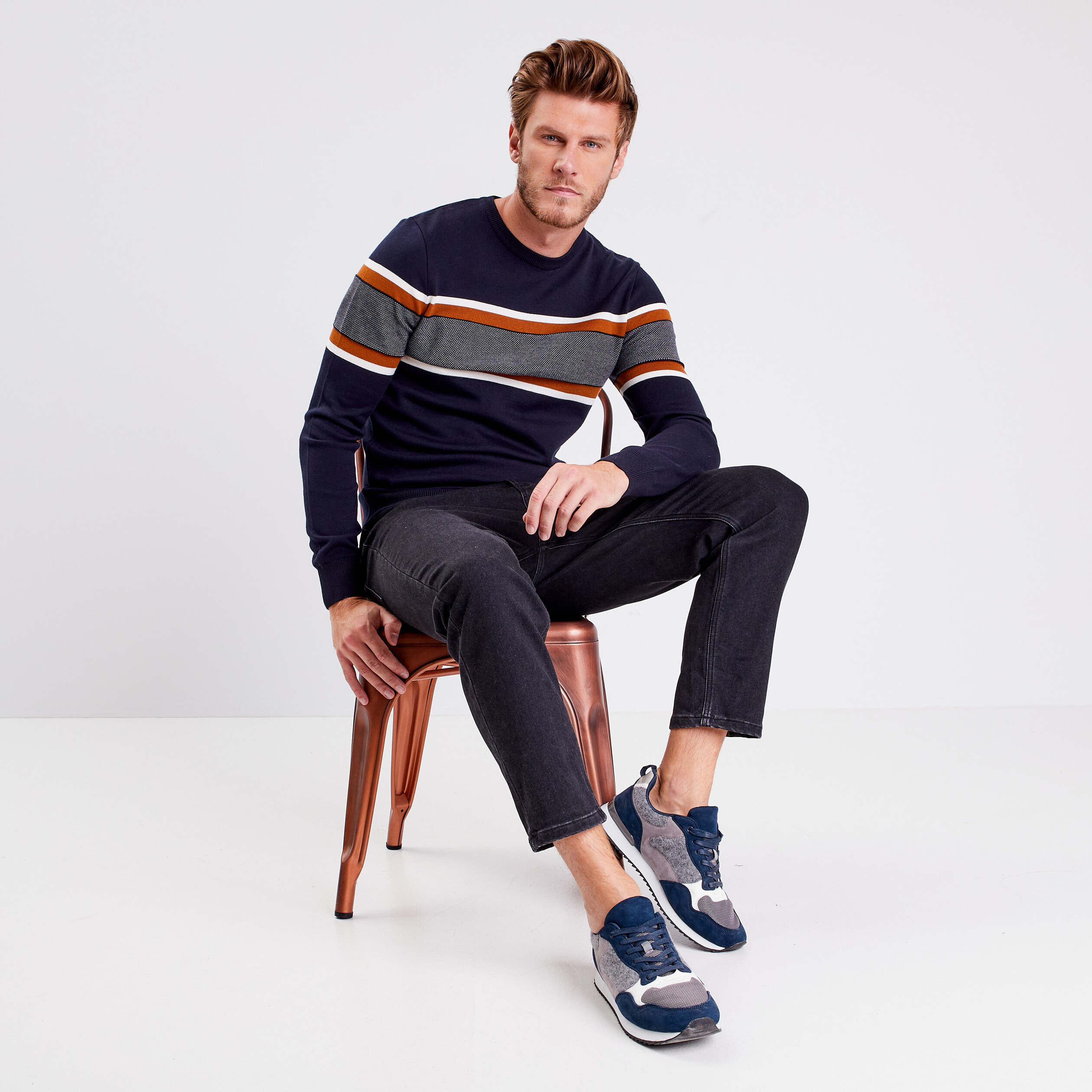 pull manches longues bleu fonce homme Pull manches longues bleu foncé homme