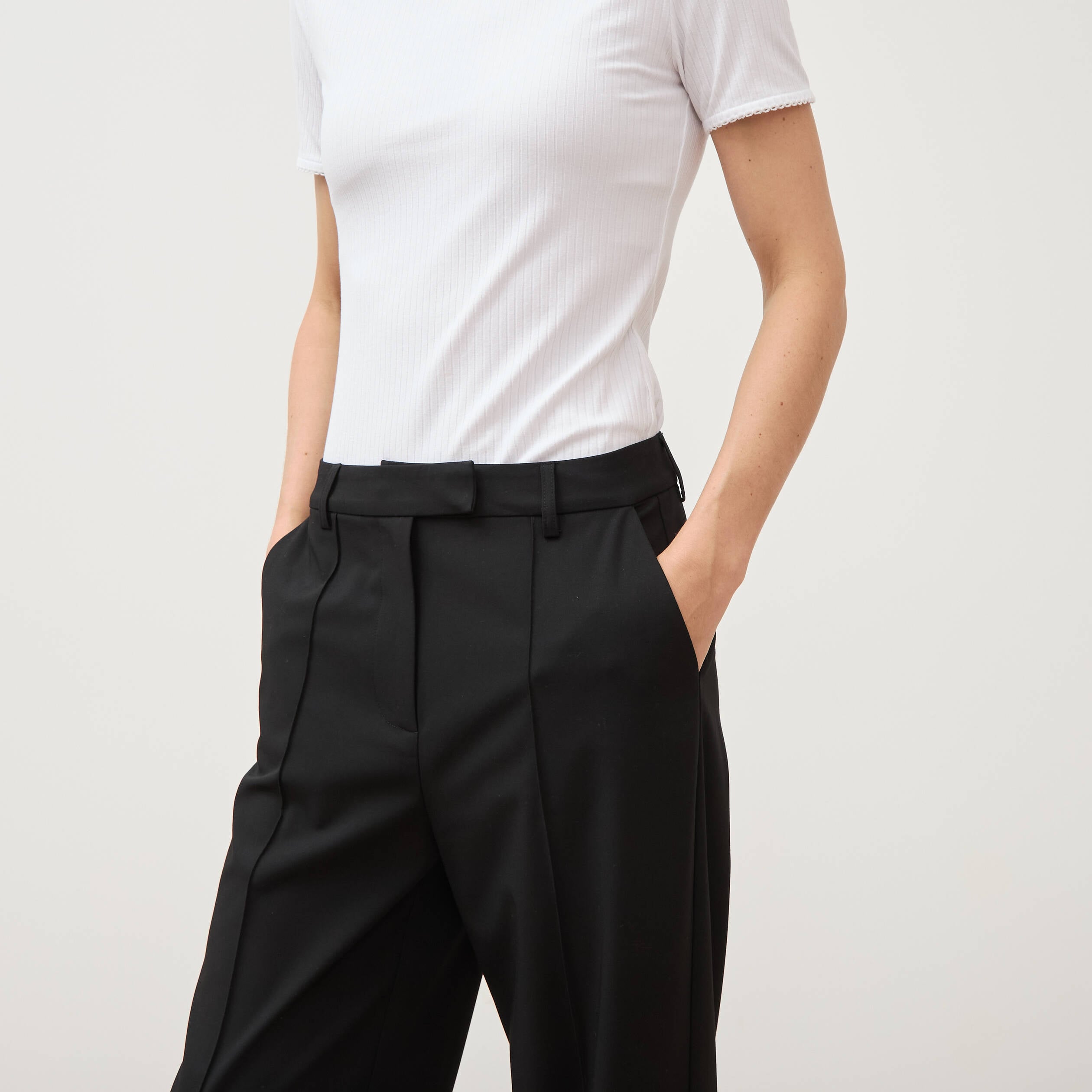 Pantalon droit taille haute noir femme