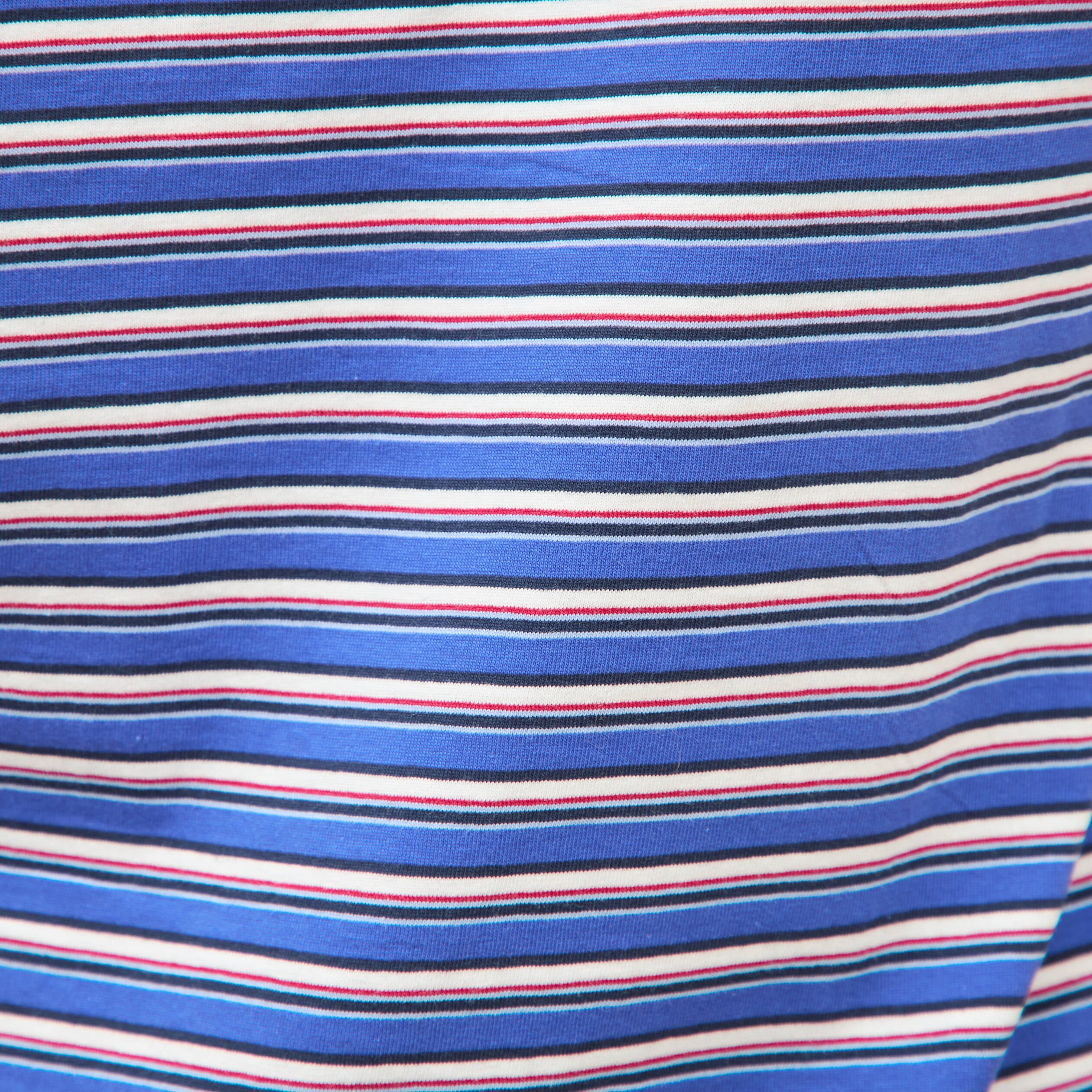 T-shirt ray&eacute; col rond manches courtes bleu electrique femme