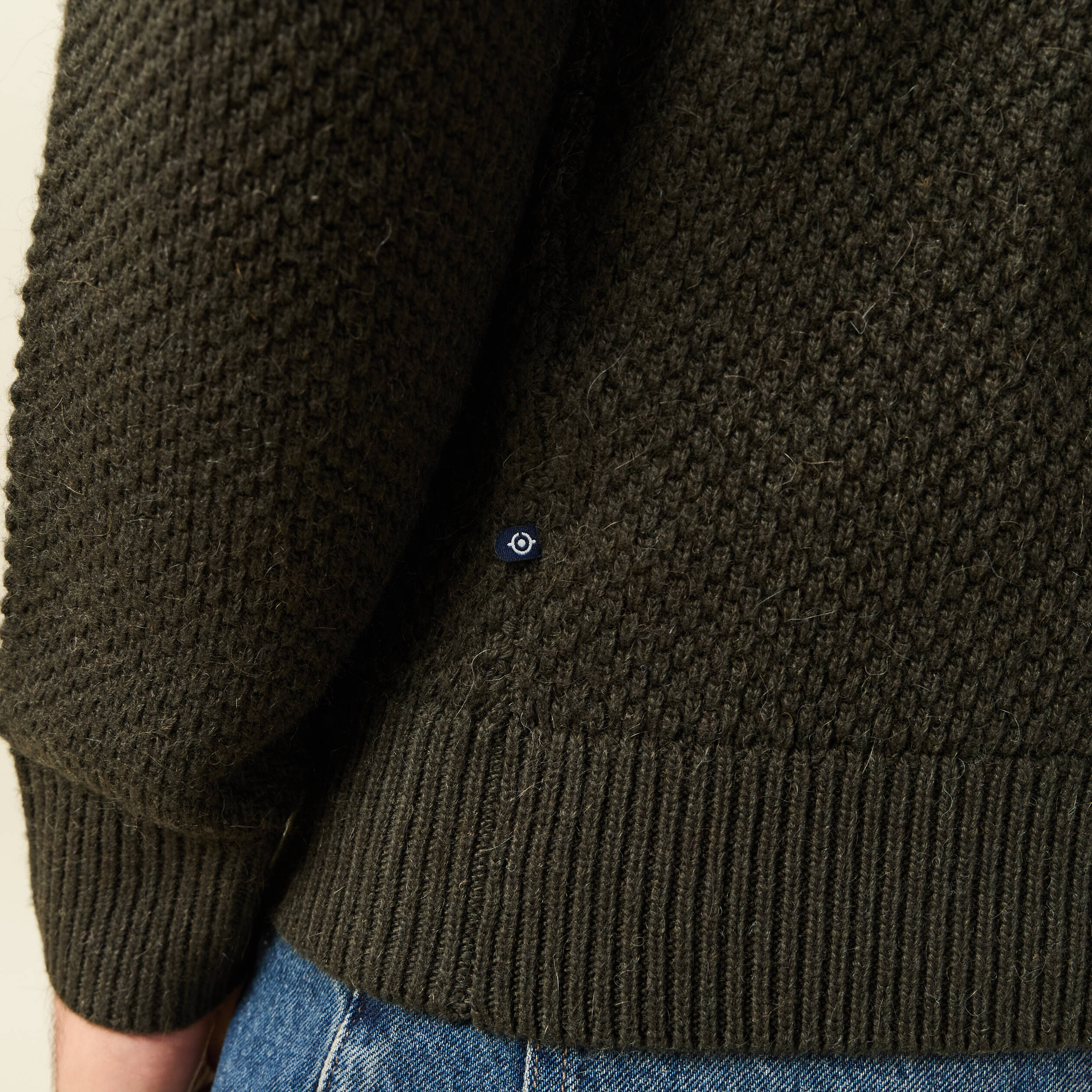 Pull col rond vert kaki homme