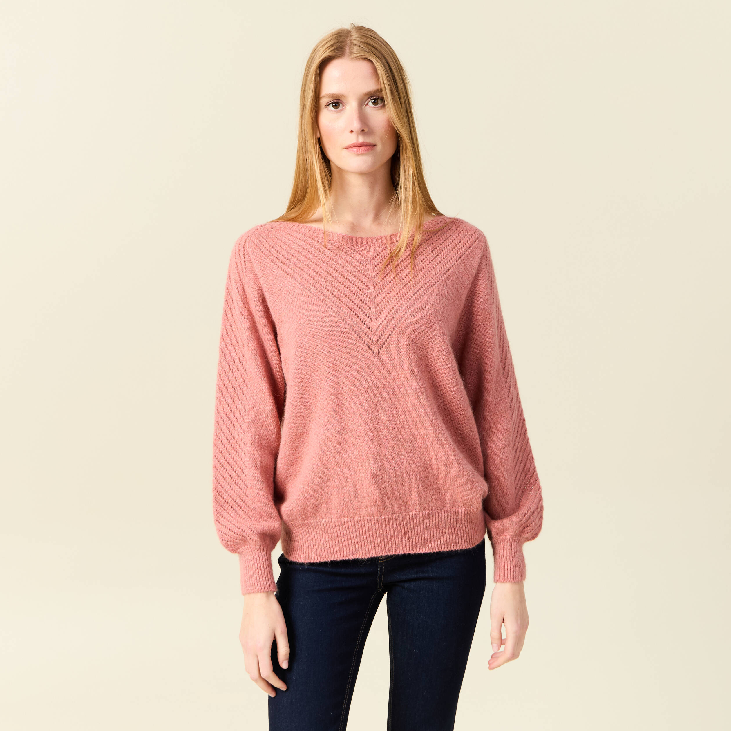 pull manches longues fabrique en france rose pastel femme Pull manches longues fabriqué en France rose pastel femme