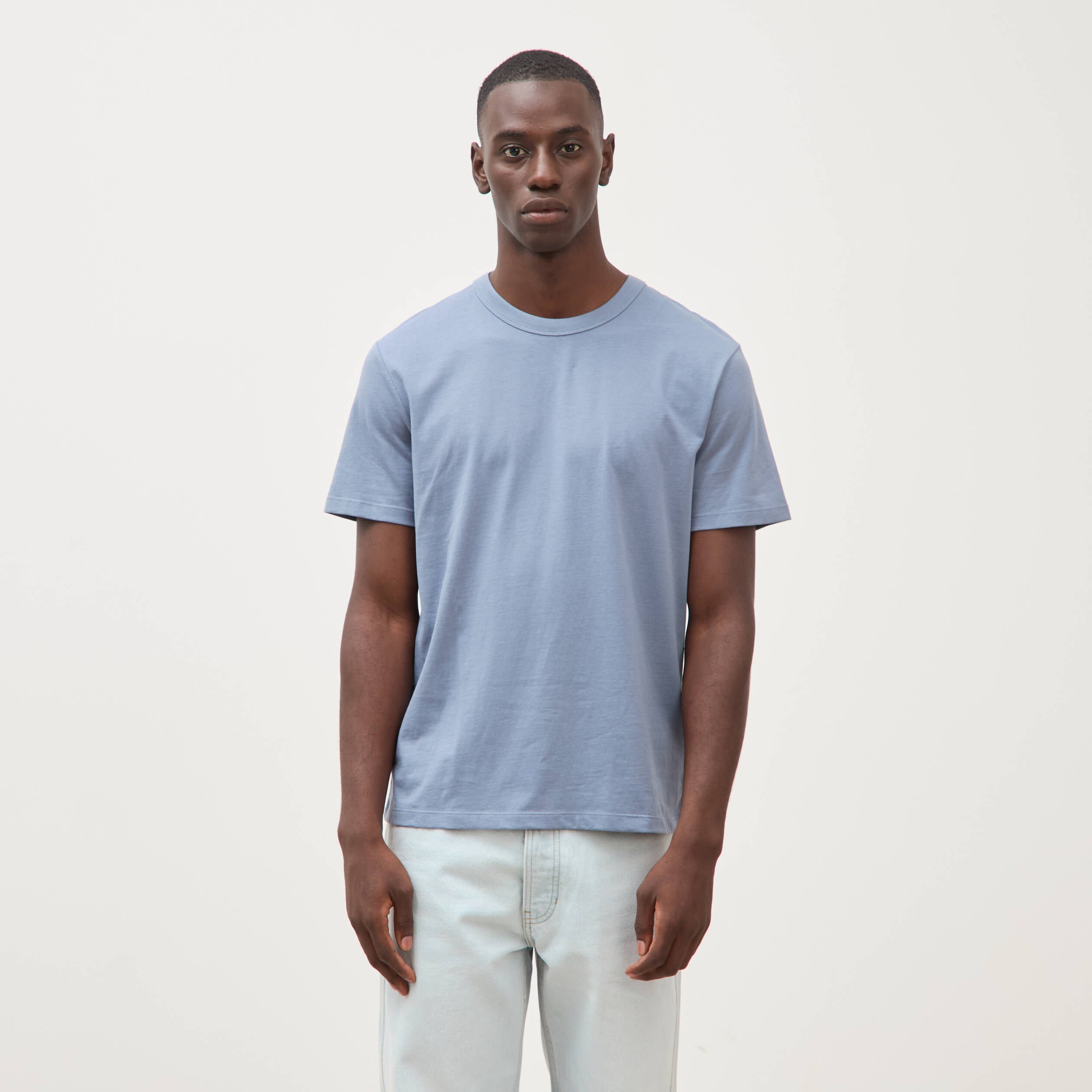 T-shirt en coton manches courtes bleu gris homme