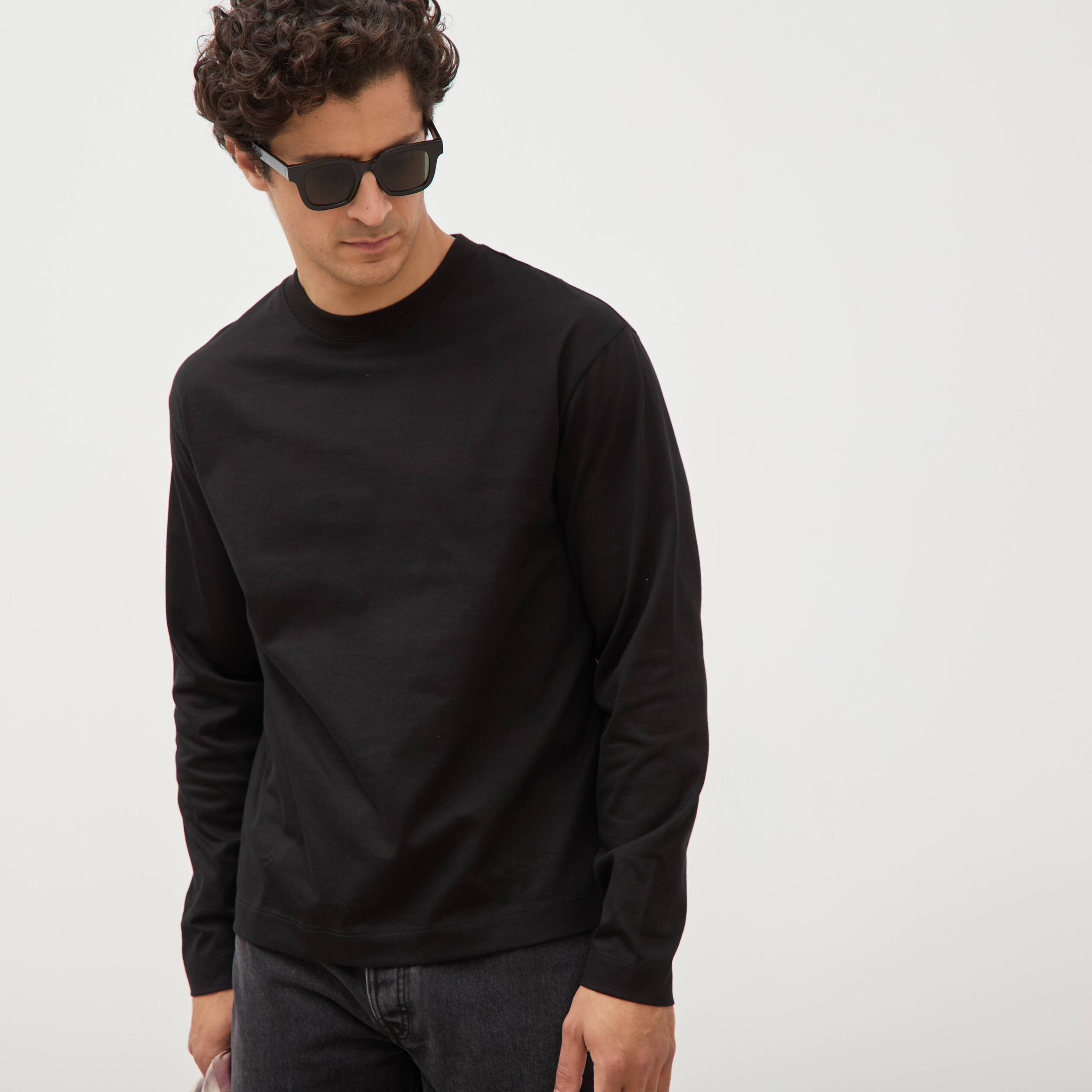 T-shirt en coton manches longues noir homme