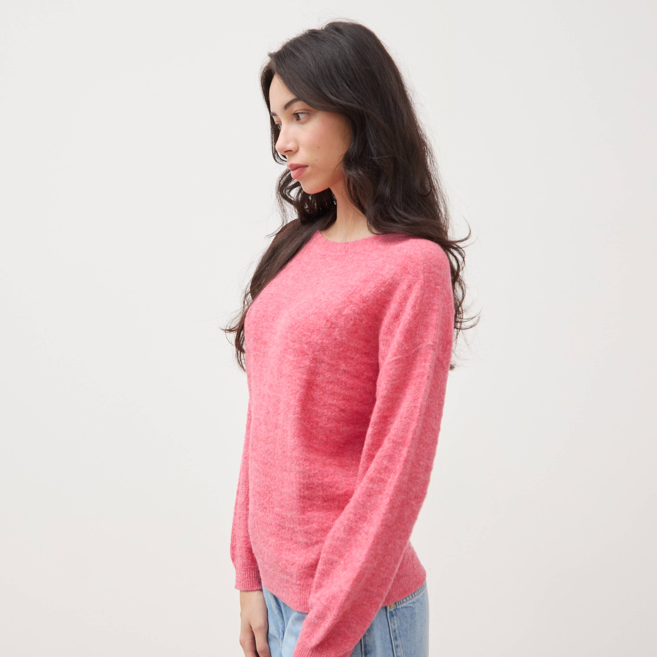 Pull manches longues col bateau vieux rose femme