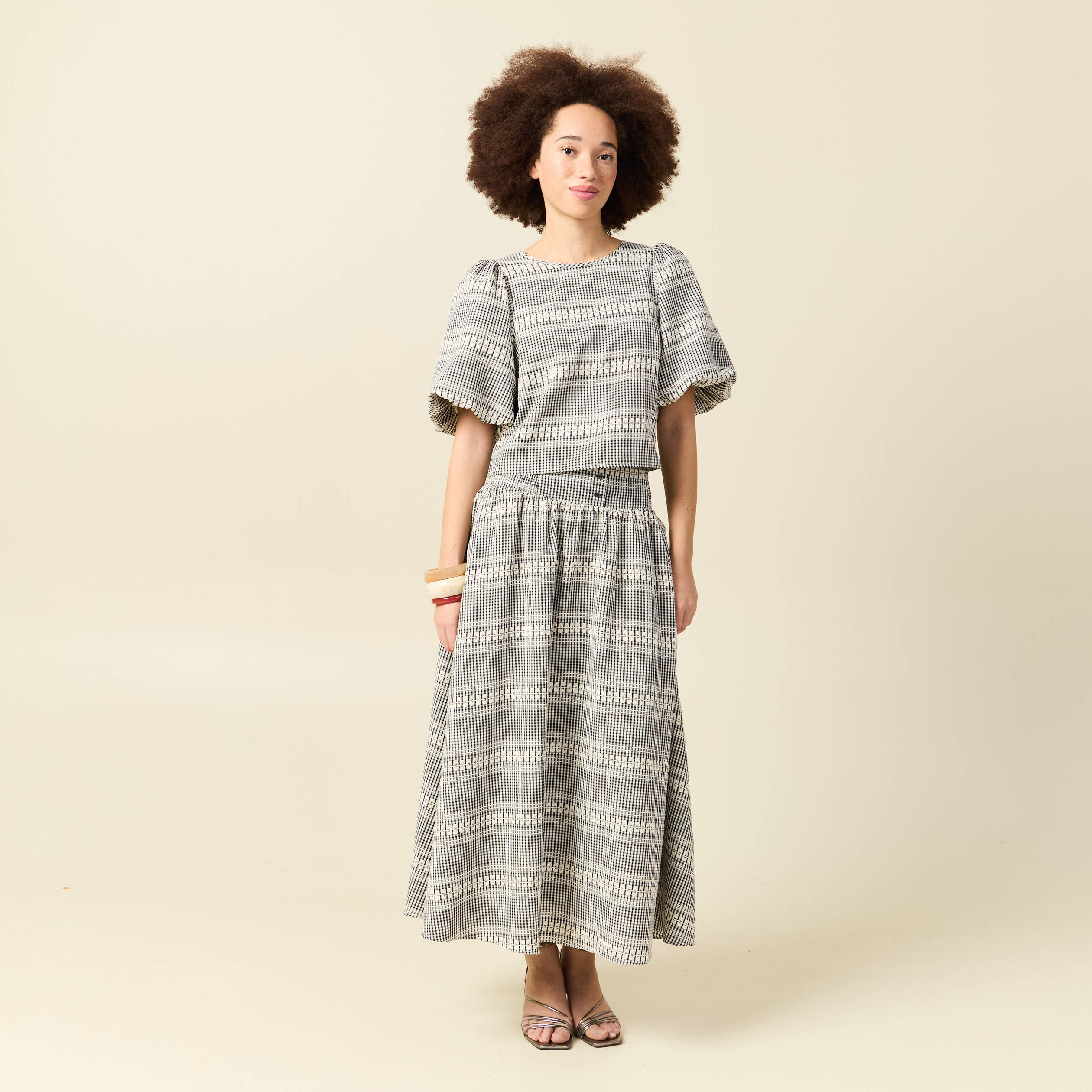 Jupe taille haute vichy noir femme