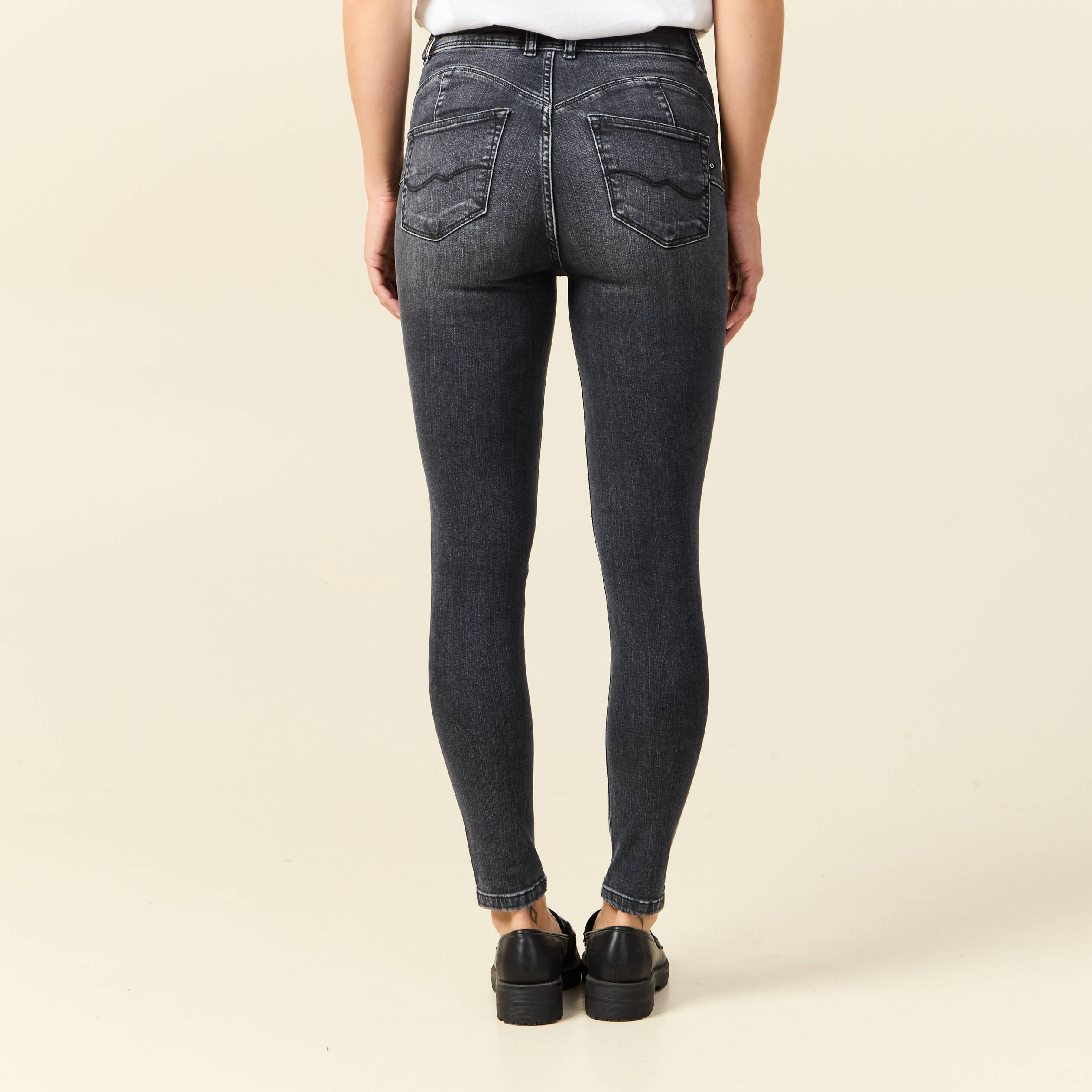Jeans skinny 7/8ème taille haute denim gris femme Bonobo