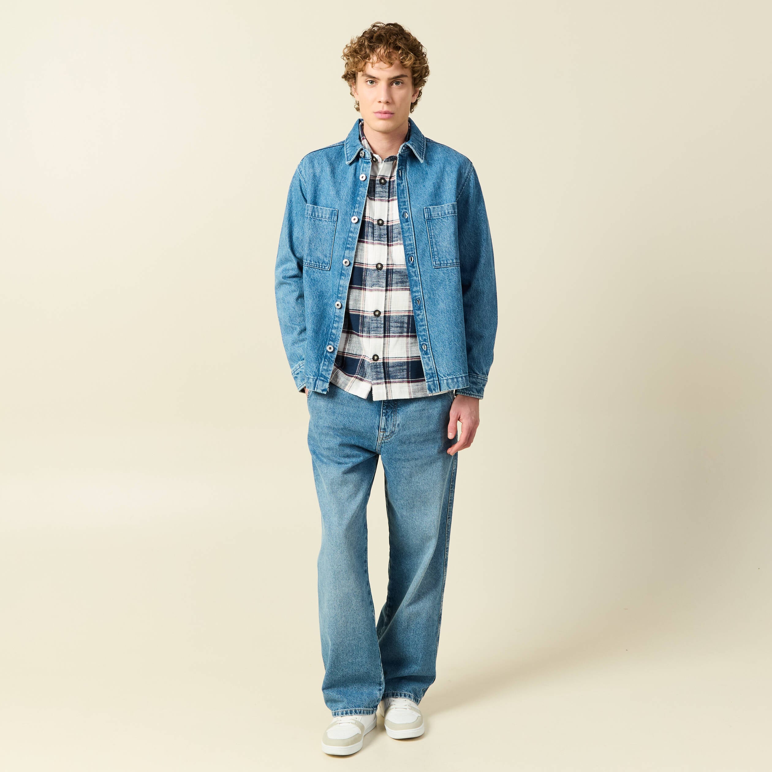 Surchemise en jeans coton coupe droite denim double stone homme