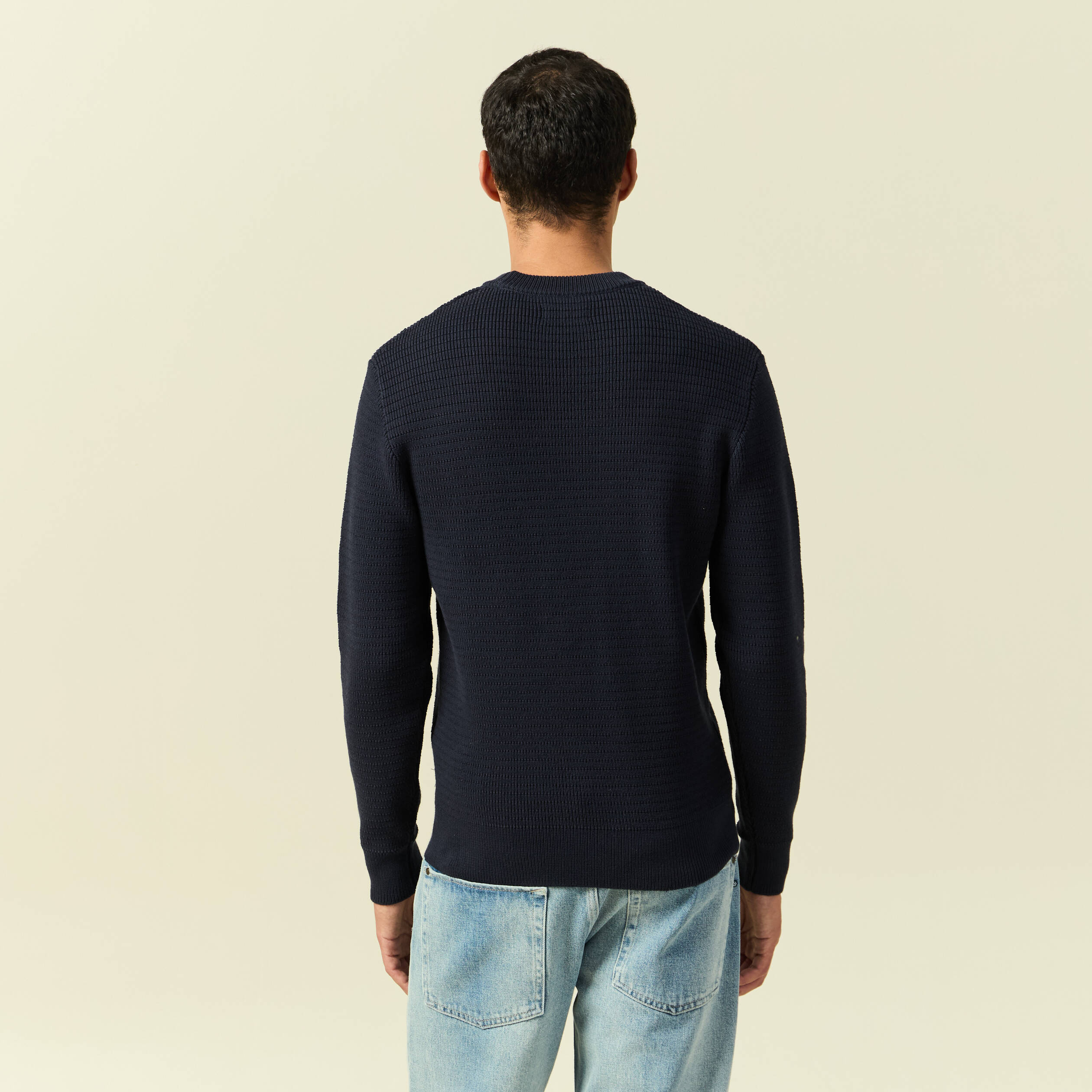 Pull col rond manches longues bleu marine homme