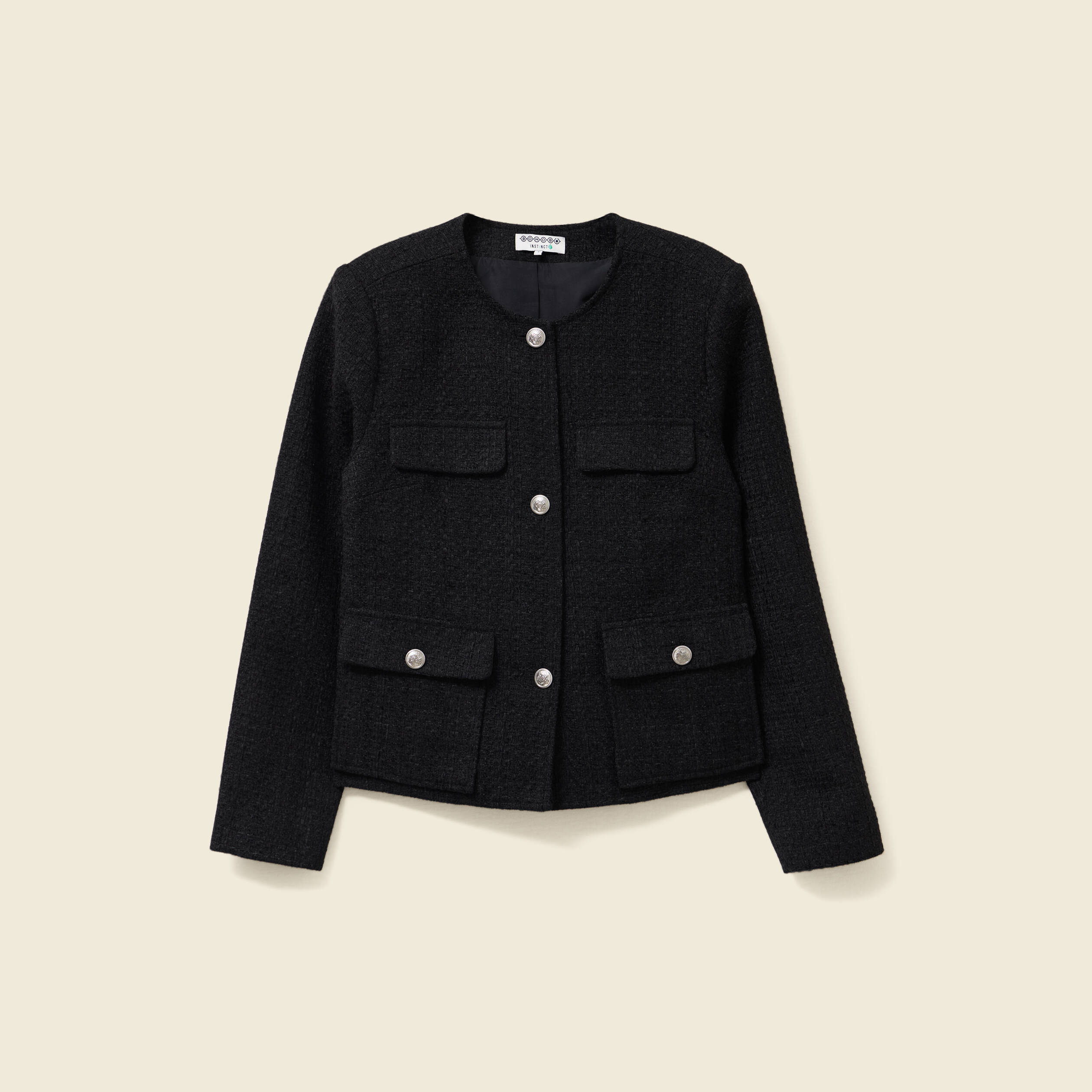 Veste manches longues en tweed noir femme