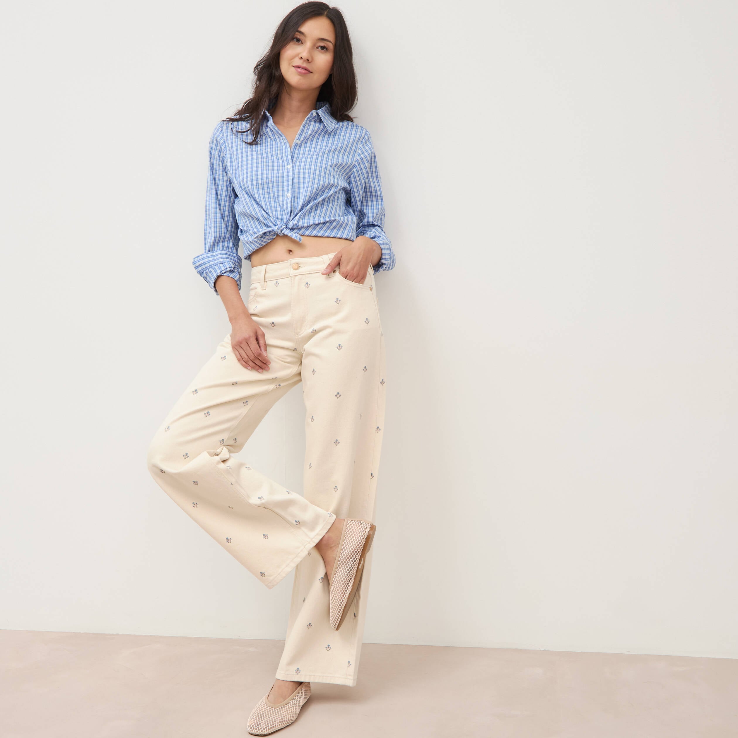 Jeans wide leg taille standard blanc femme