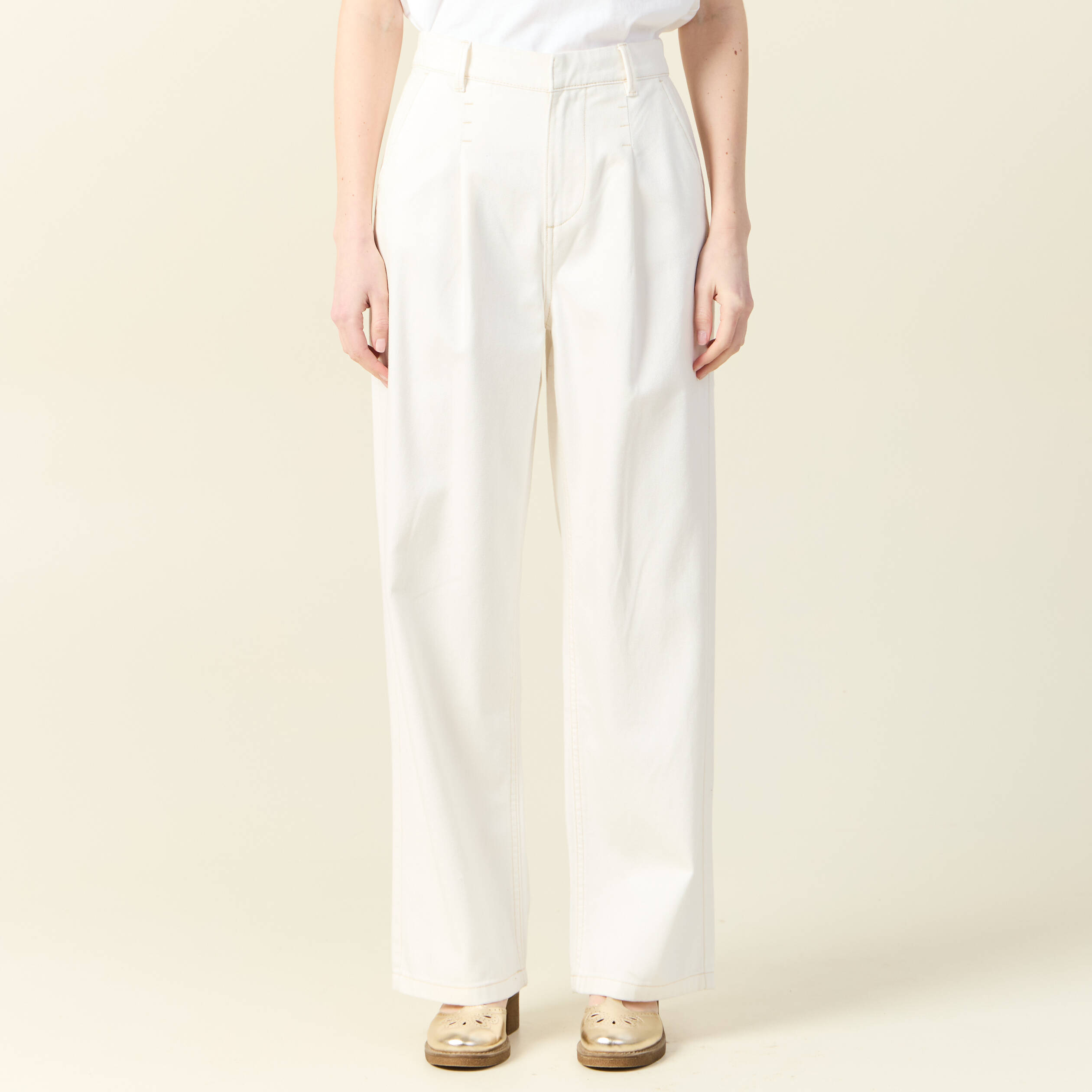jeans large a pinces denim blanc femme Jeans large à pinces denim blanc femme