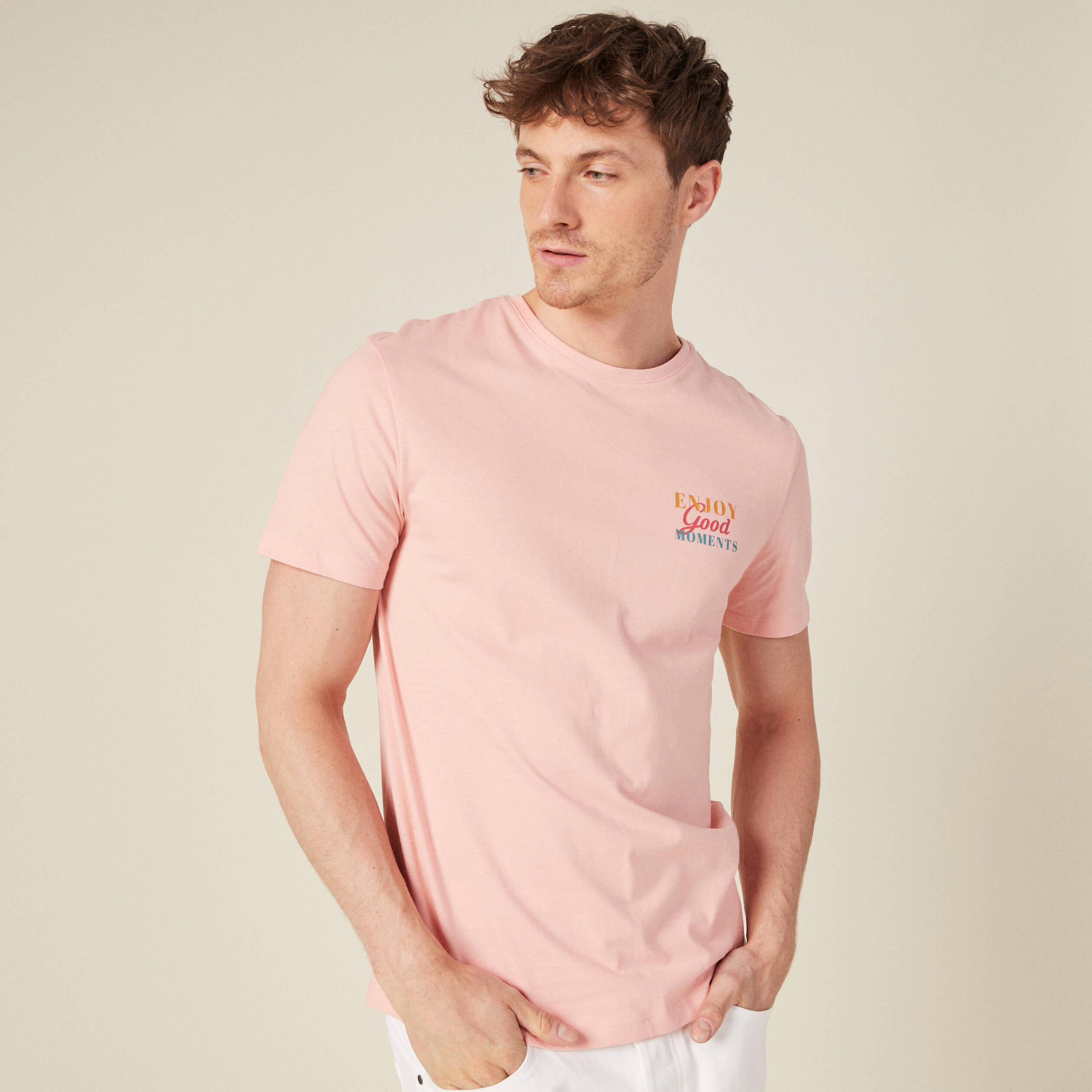 T-shirt manches courtes rose saumon homme