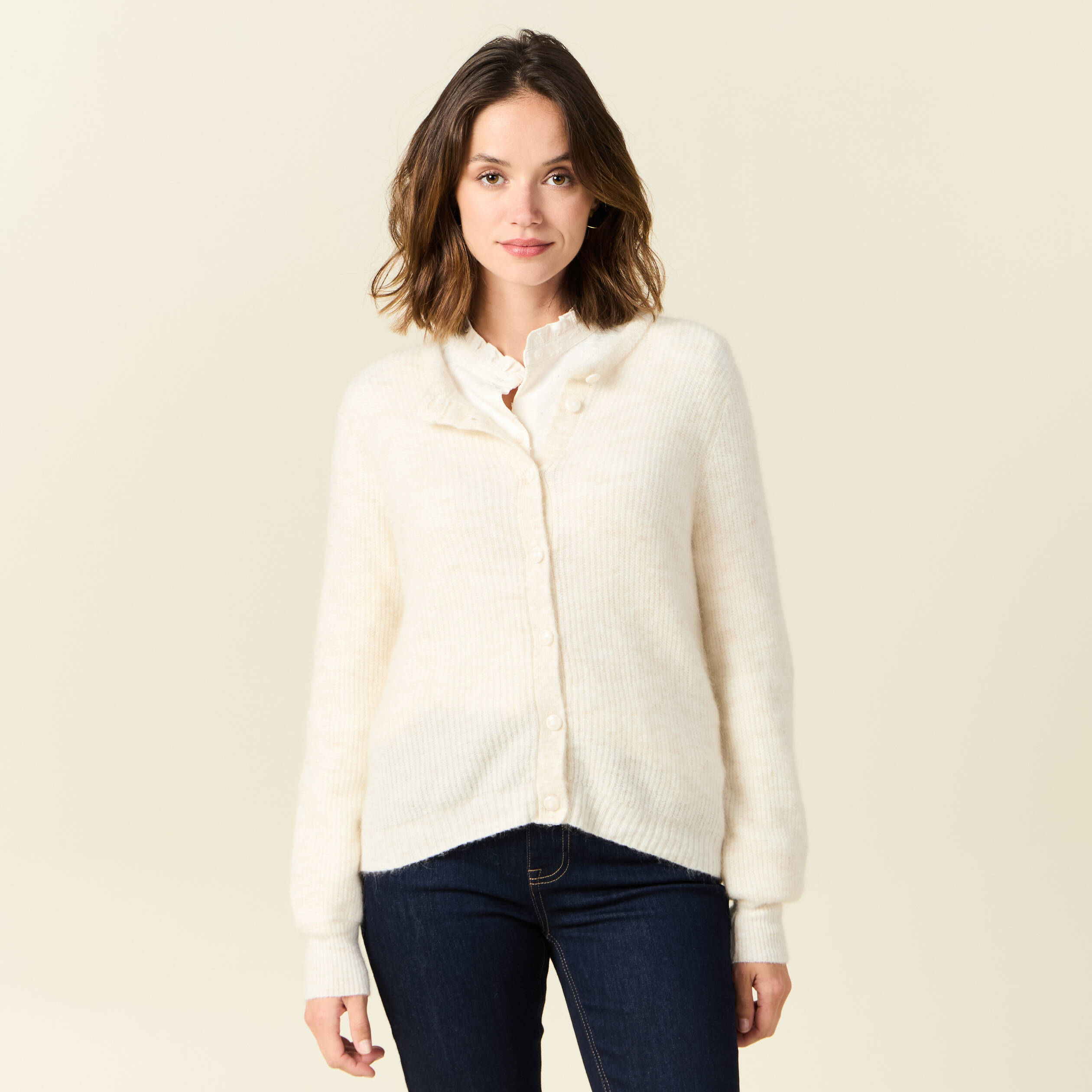 Gilet manches longues creme femme