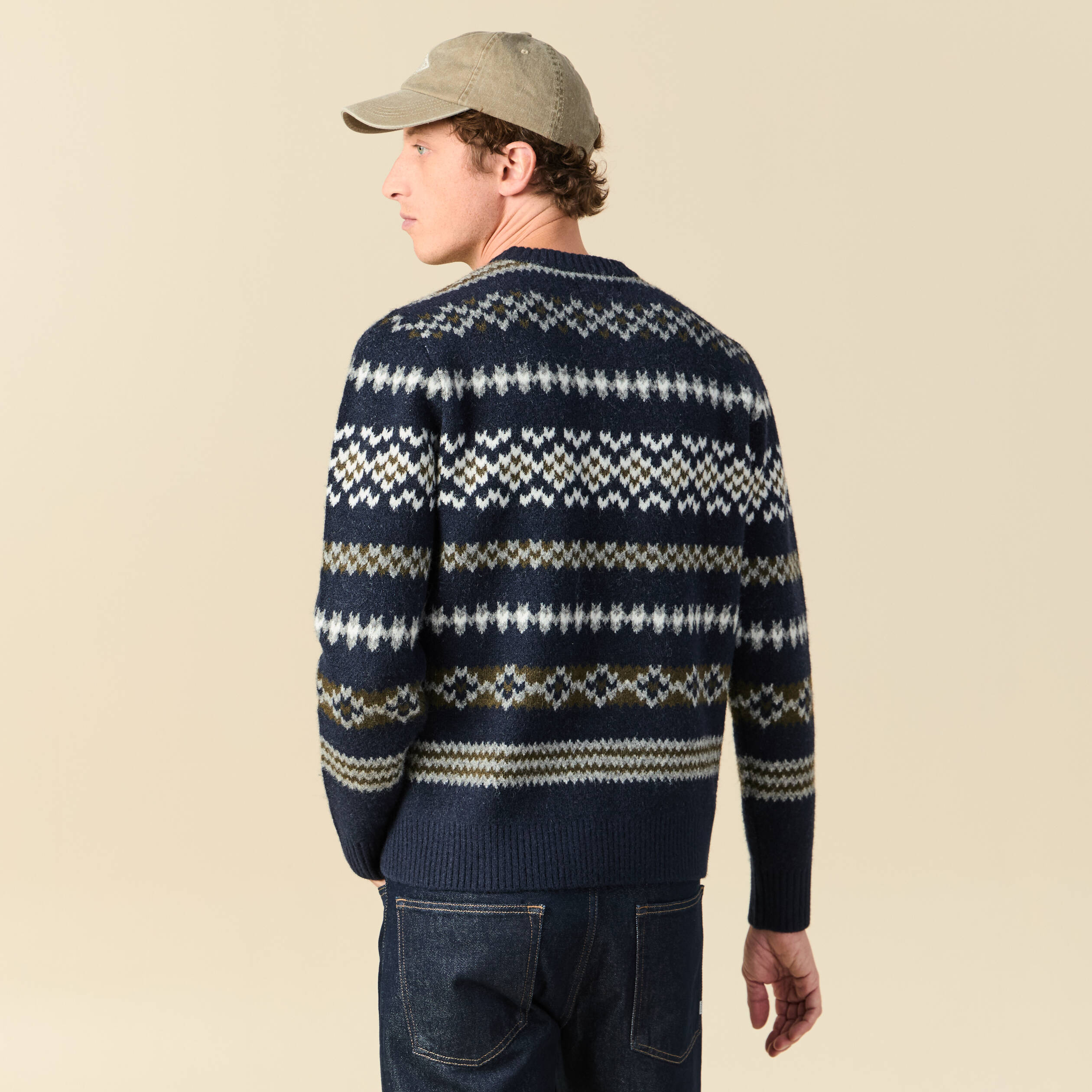 Pull manches longues col rond bleu marine homme