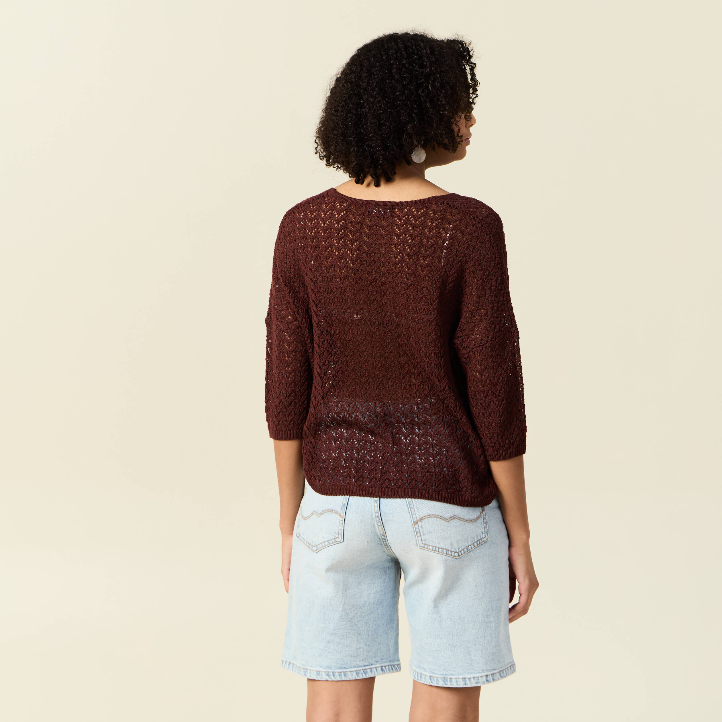 pull manches 34 ajoure bordeaux femme Pull manches 3/4 ajouré bordeaux femme