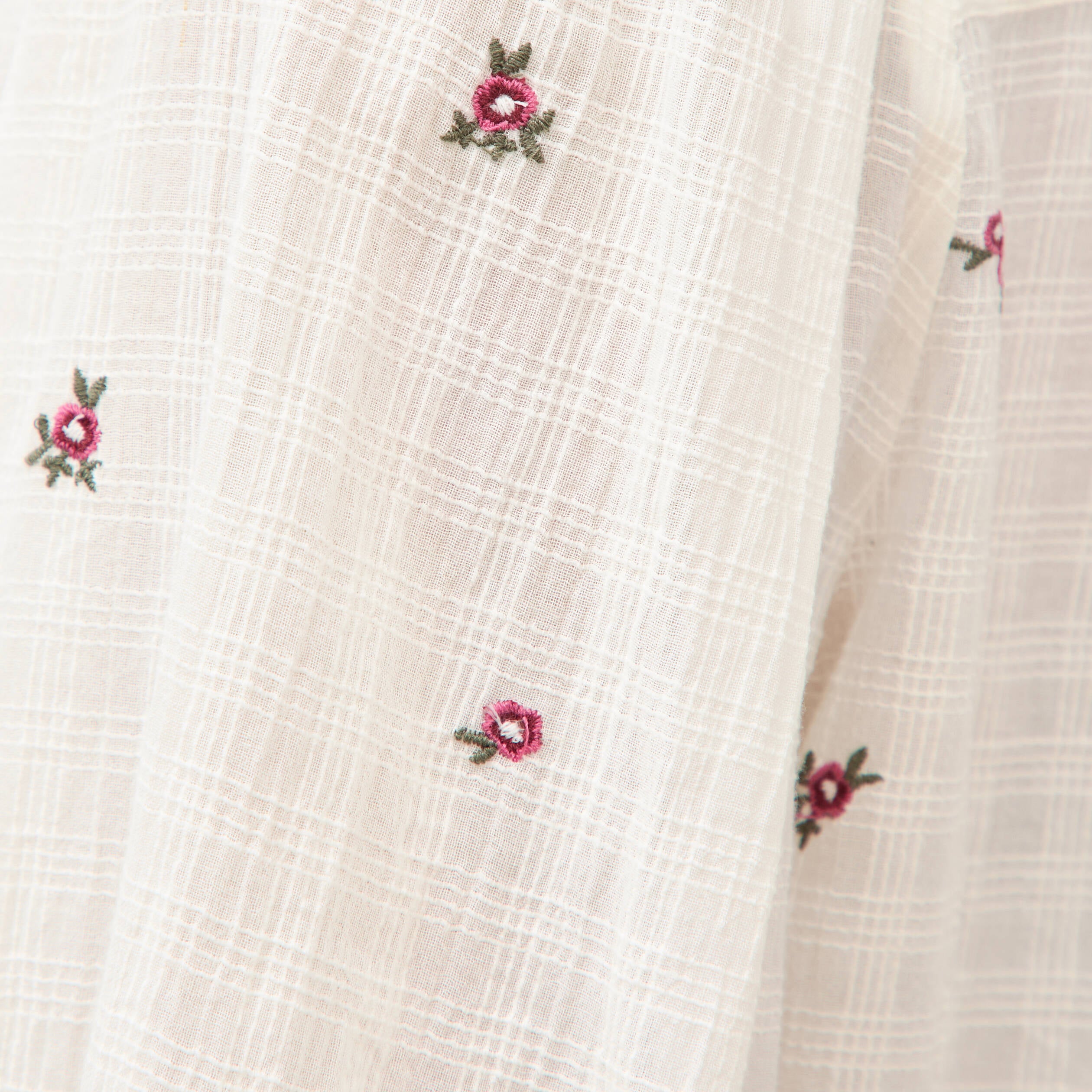 Chemise manches longues en coton brod&eacute;e blanc femme