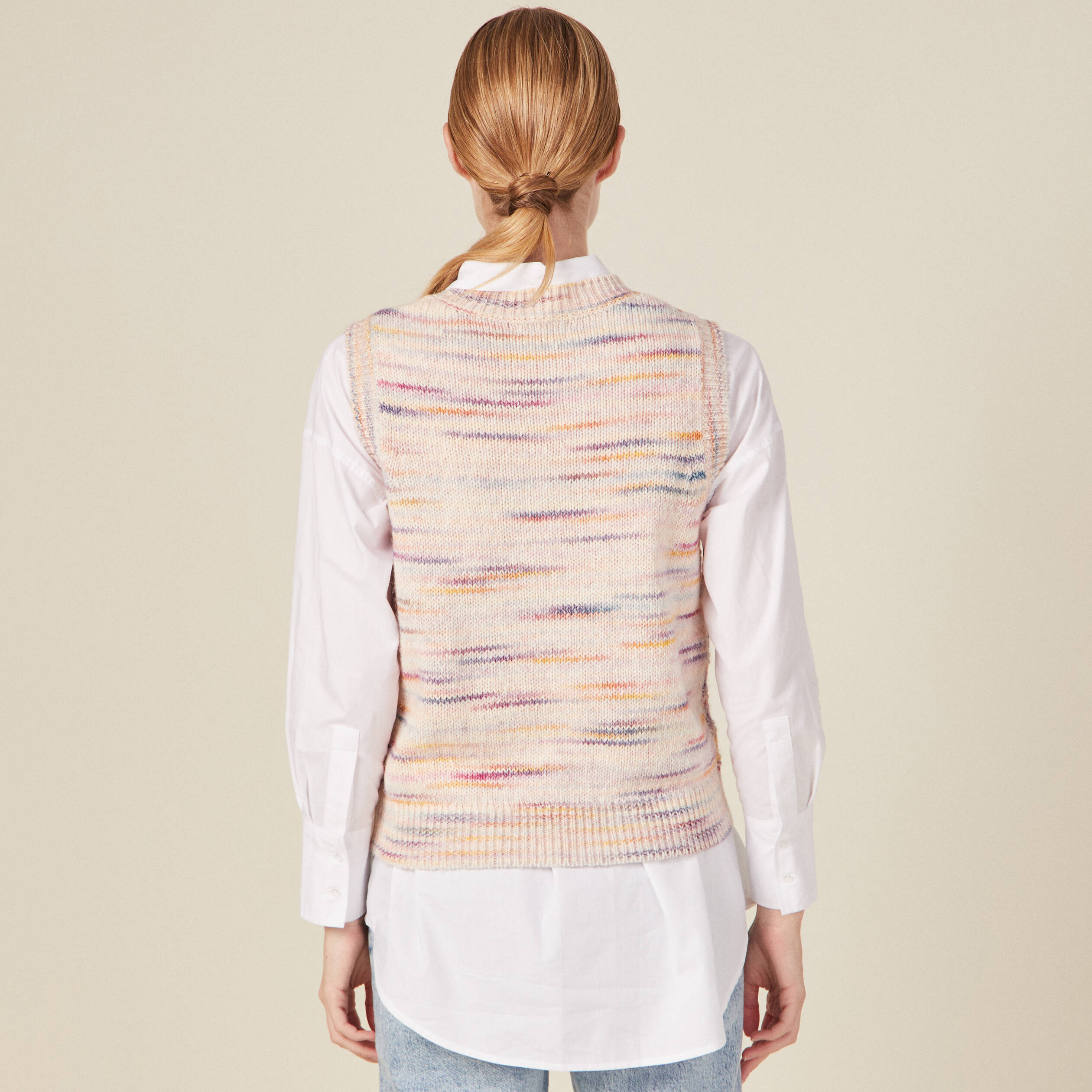 pull sans manches ajoure creme femme Pull sans manches ajouré creme femme