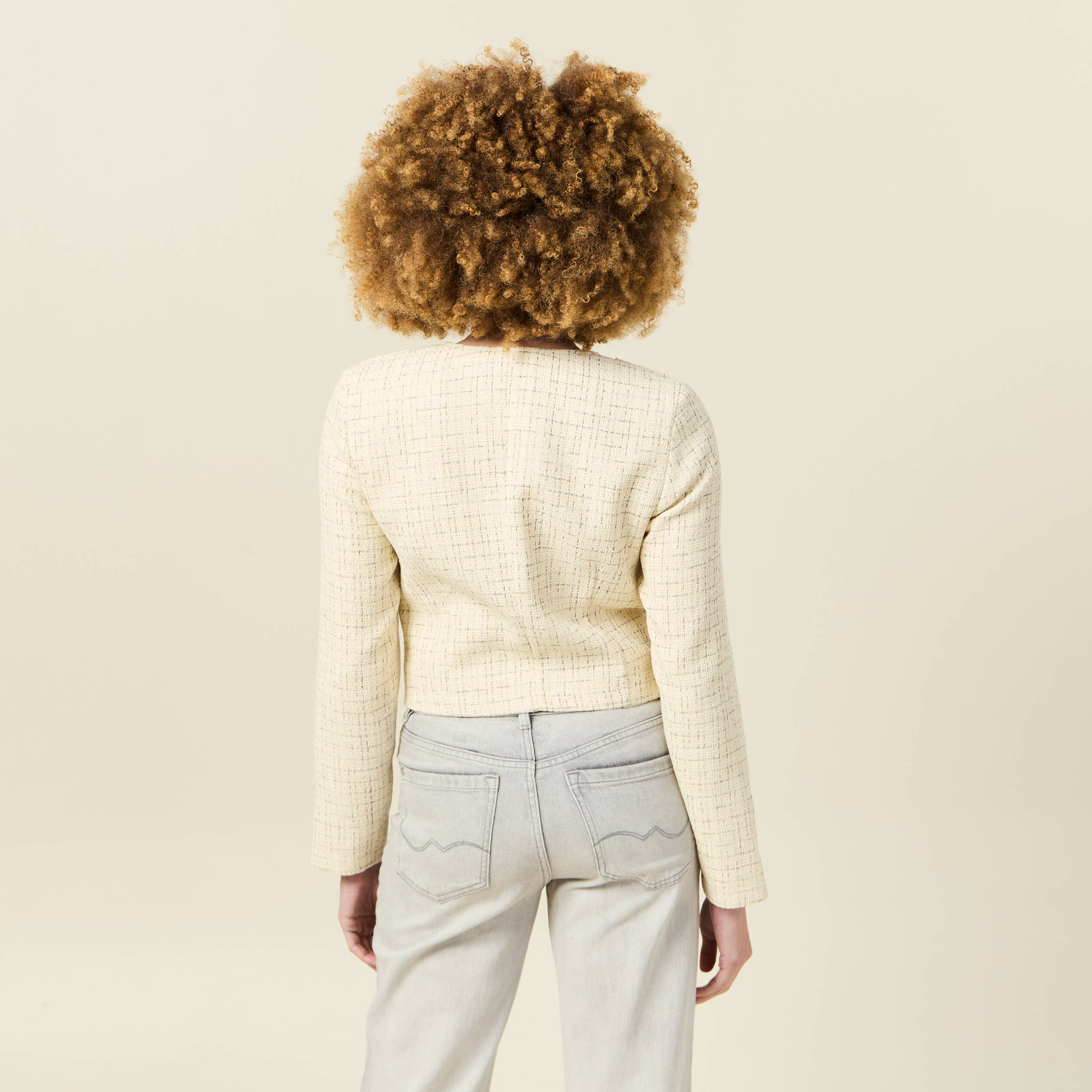 veste tweed courte jaune pastel femme Veste tweed courte jaune pastel femme