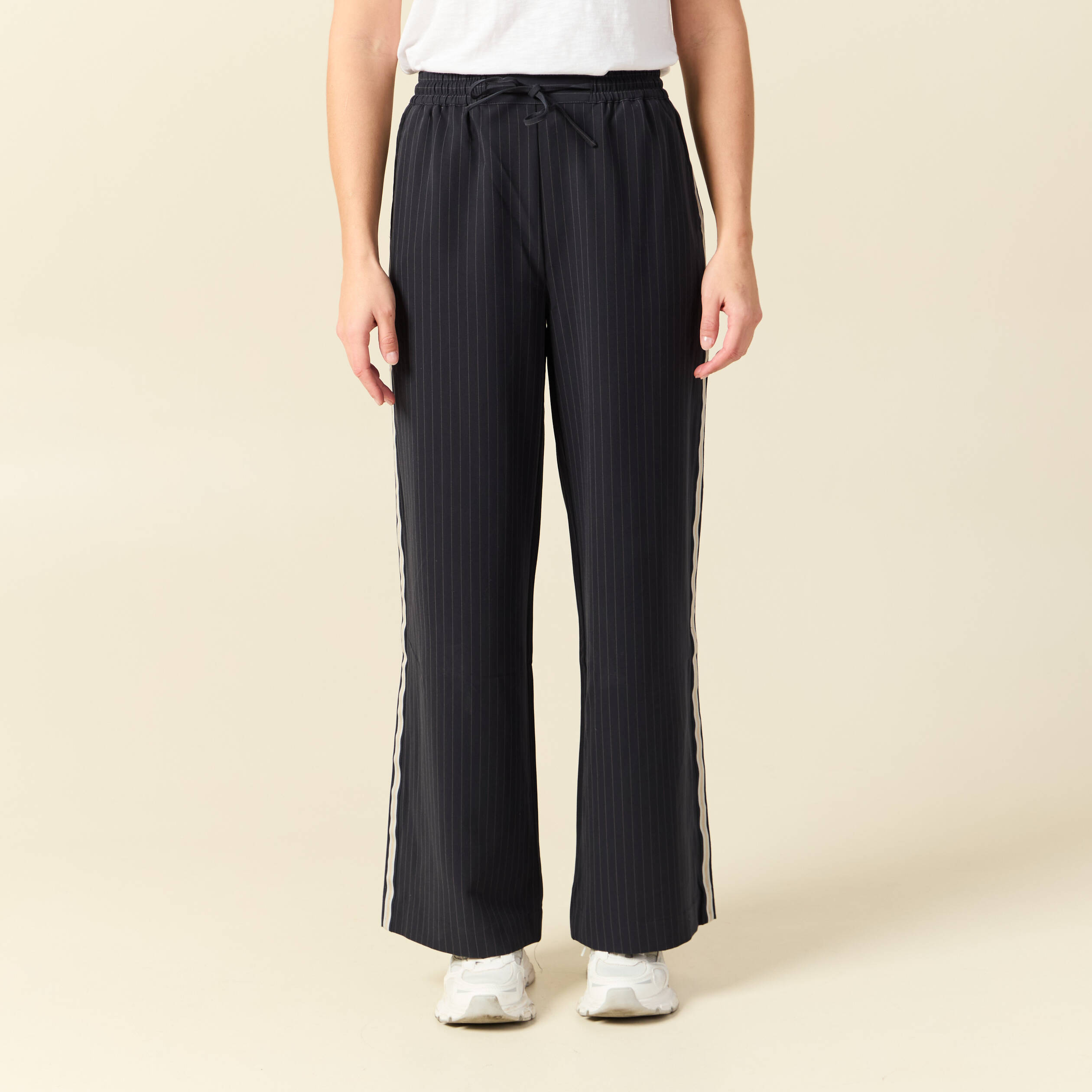 Pantalon taille haute bleu marine femme