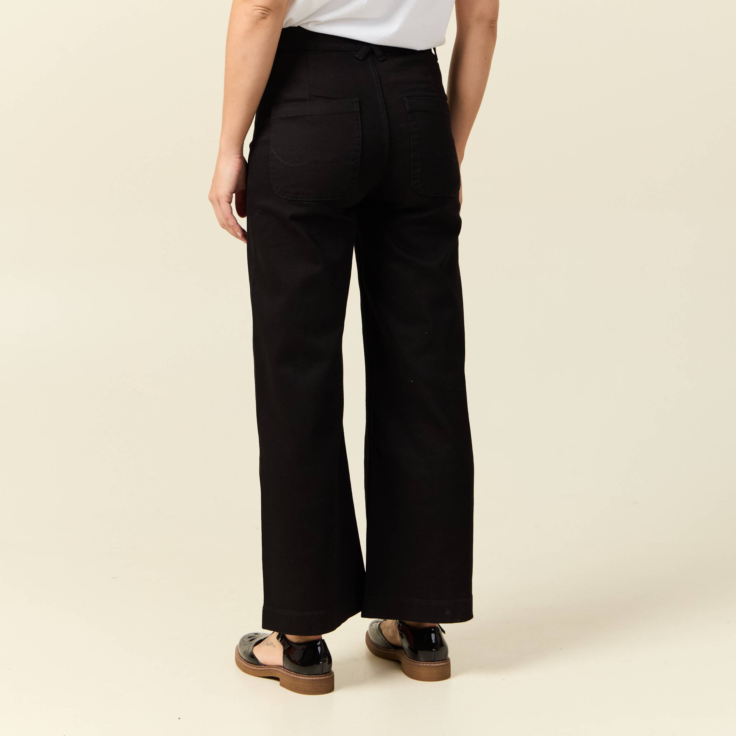 Jeans large taille haute denim noir femme