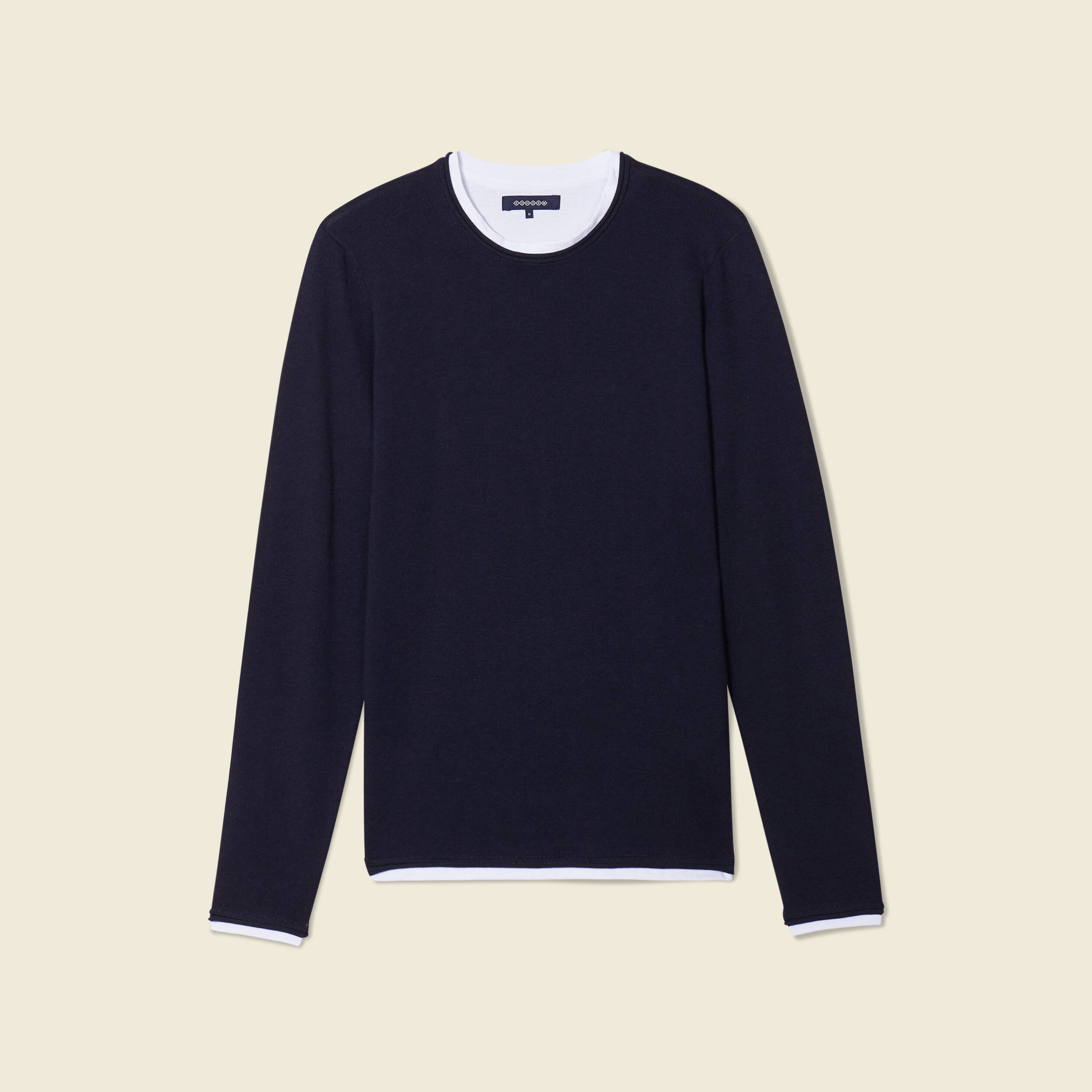 Pull manches longues 2-en-1 bleu marine homme