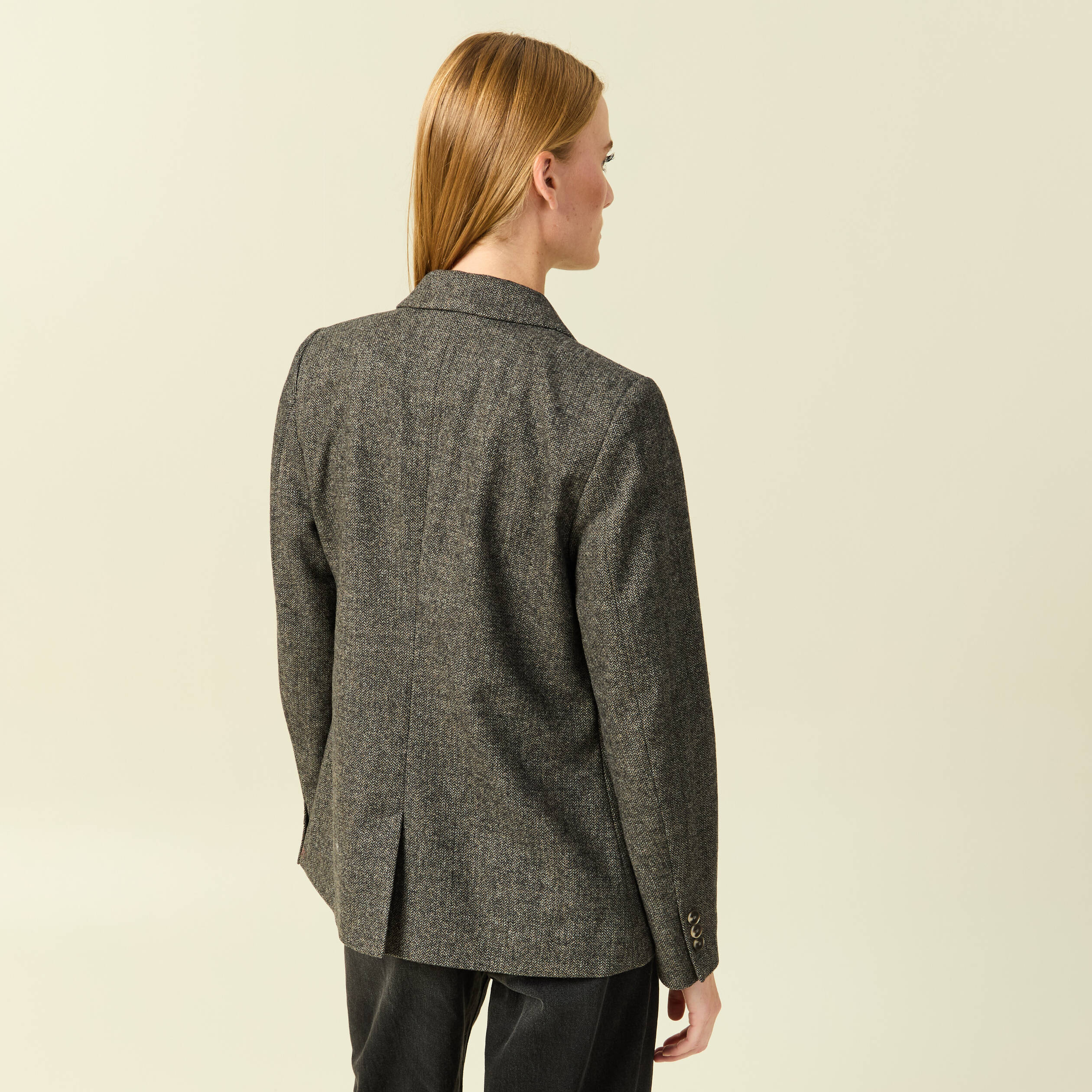 Blazer col tailleur manches longues gris fonc&eacute; femme