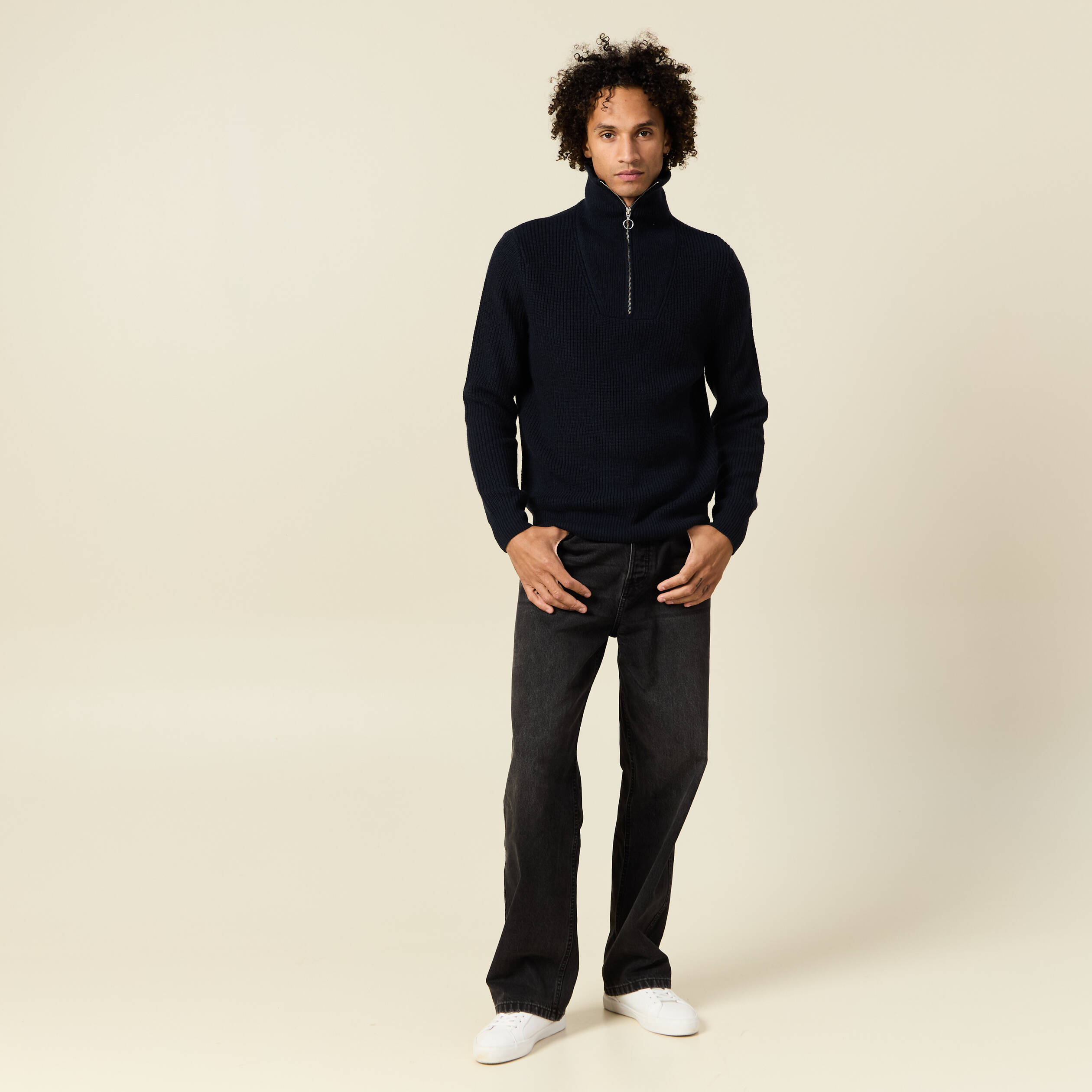 Pull col camionneur bleu marine homme