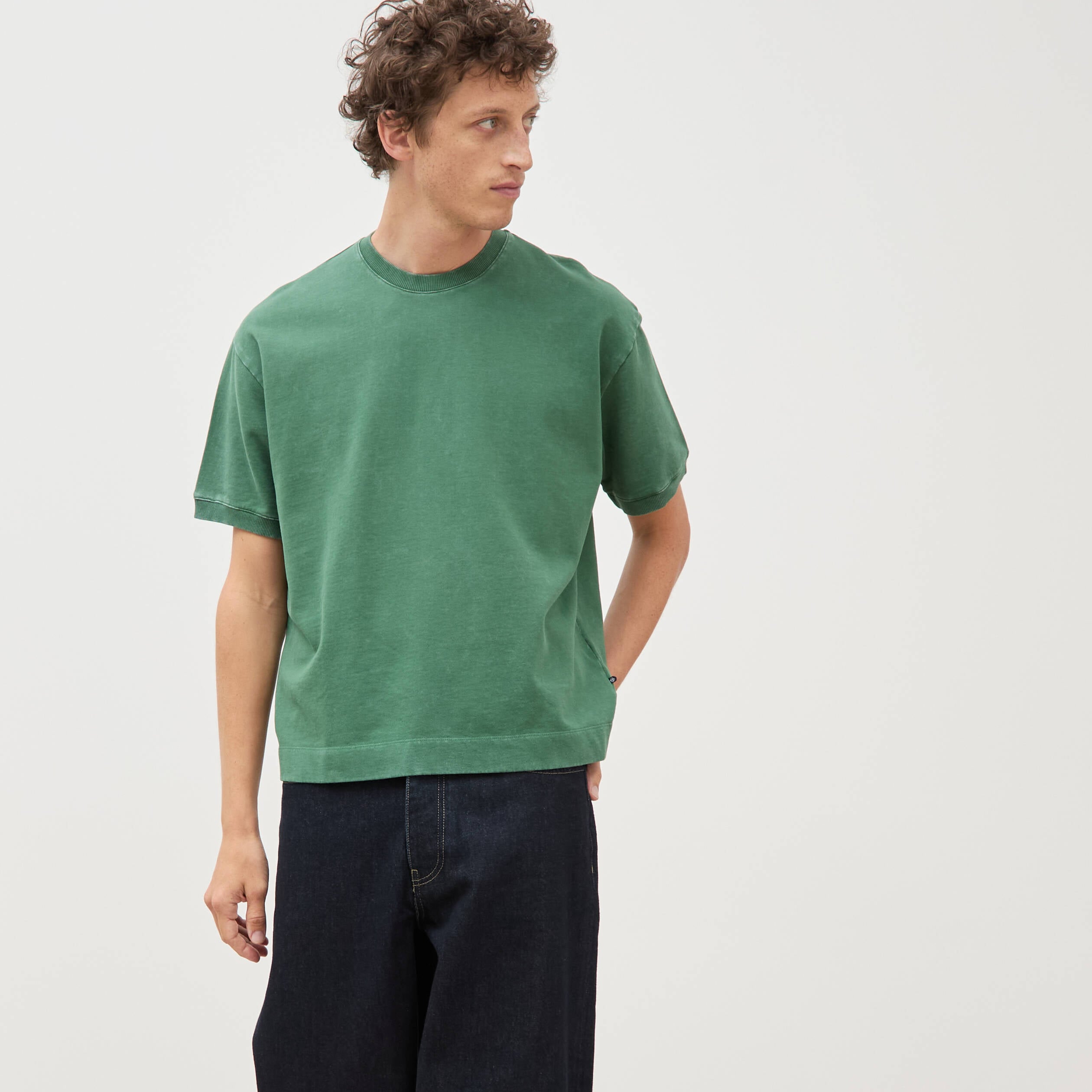 Sweat ample col rond manches courtes vert homme