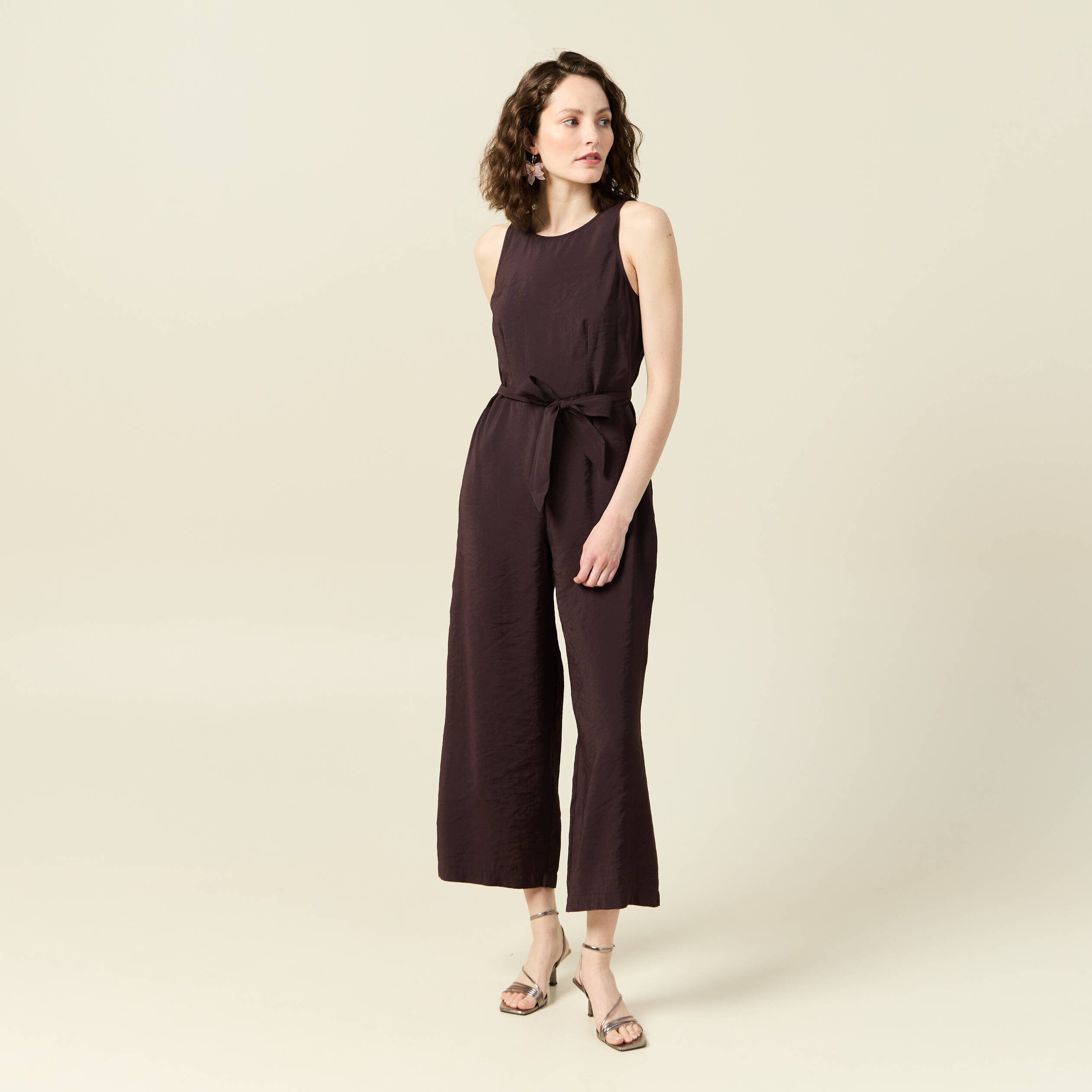 combinaison pantalon large marron fonce femme Combinaison pantalon large marron foncé femme