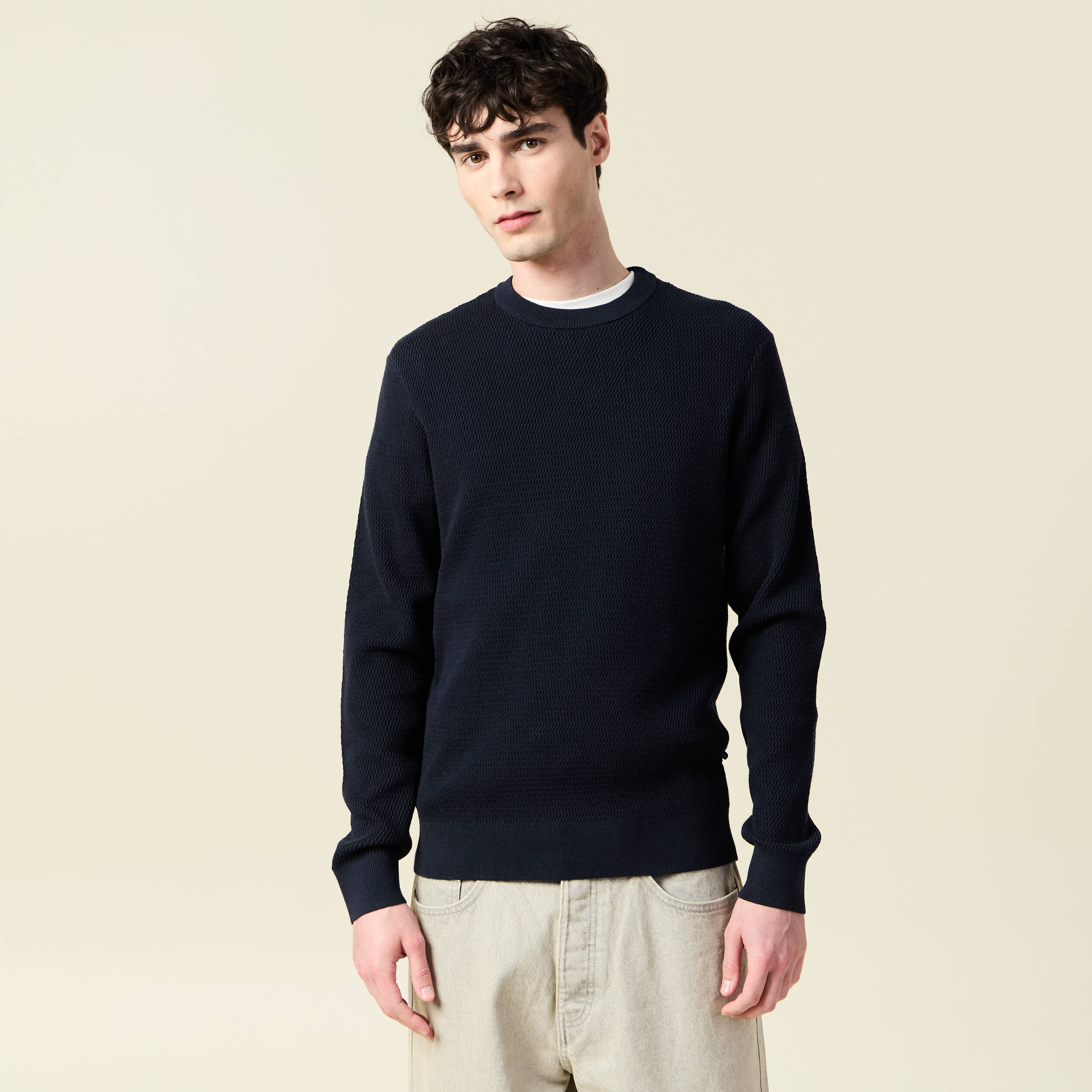 pull droit manches longues bleu marine homme Pull droit manches longues bleu marine homme