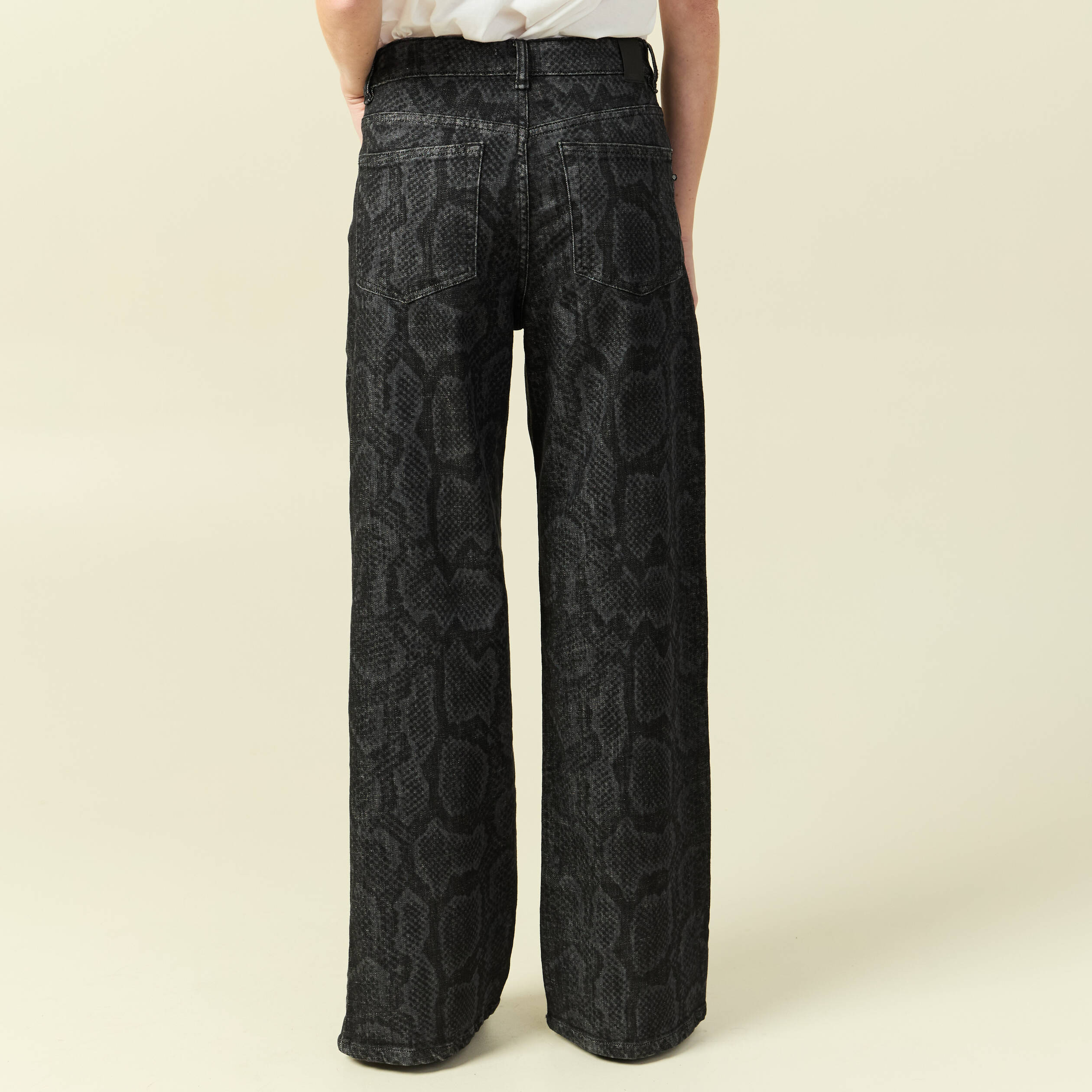 Pantalon wide large taille haute gris fonc&eacute; femme