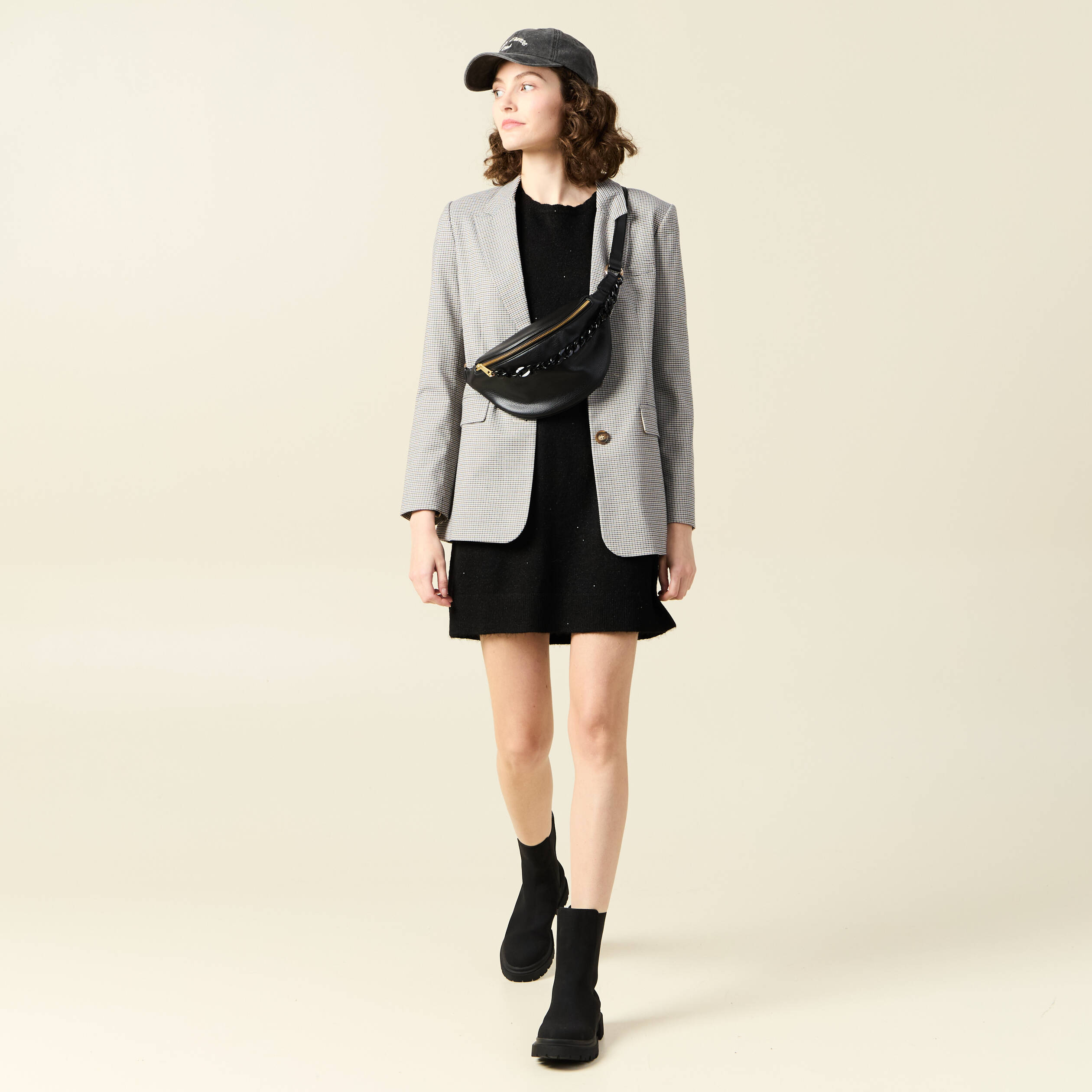 Robe pull droite sequins noir femme