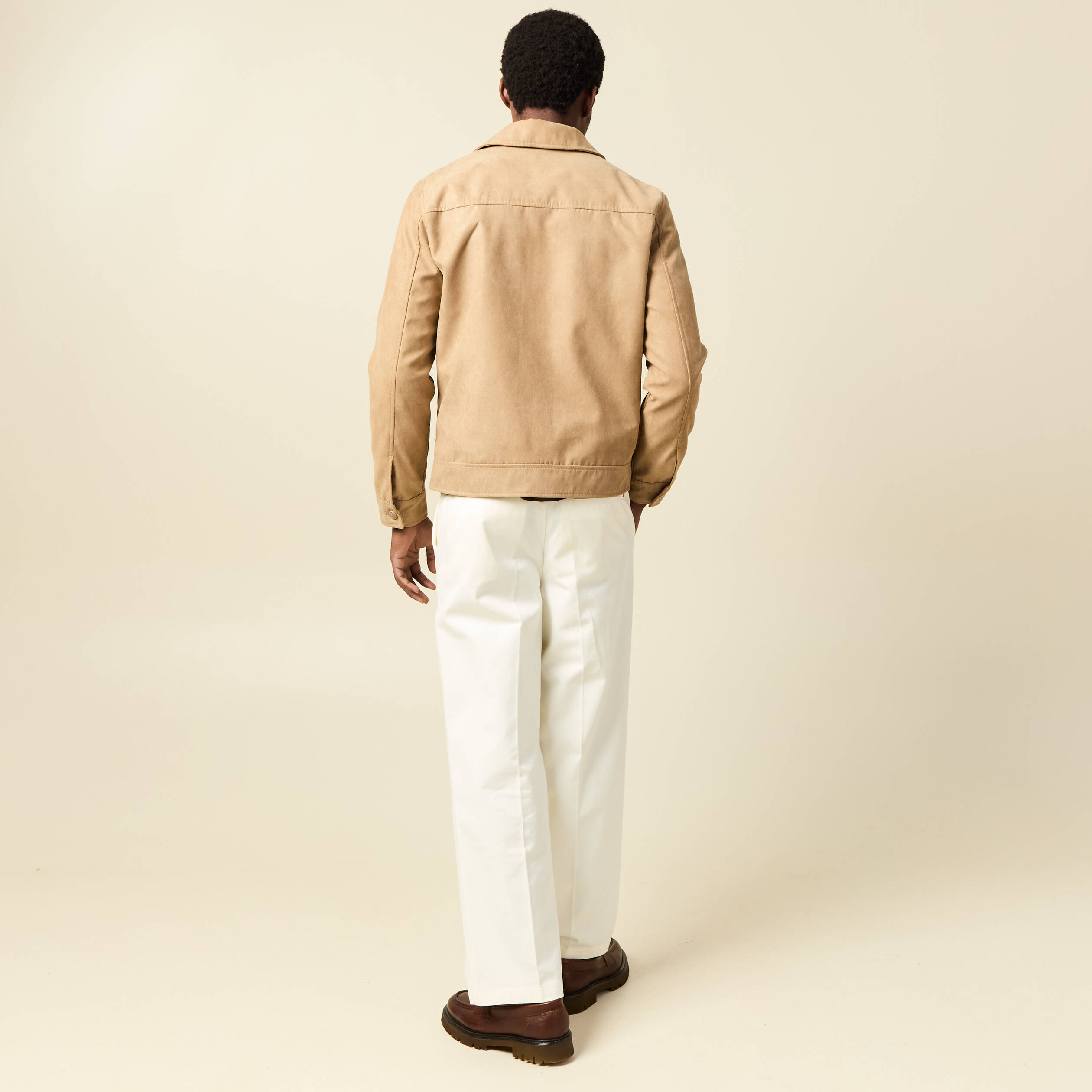 Blouson droit court &agrave; col classique marron homme