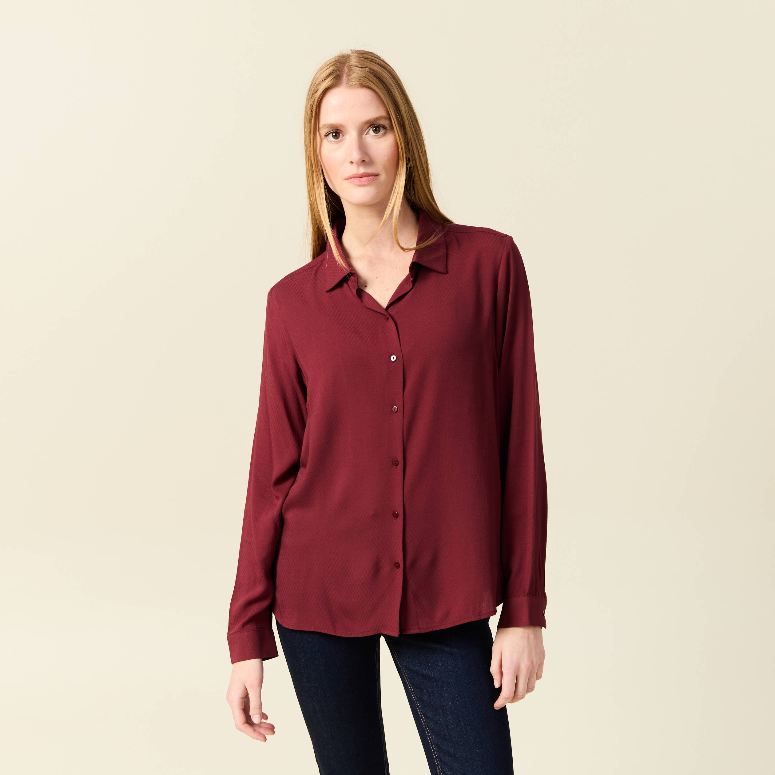 chemise manches longues fluide bordeaux femme Chemise manches longues fluide bordeaux femme