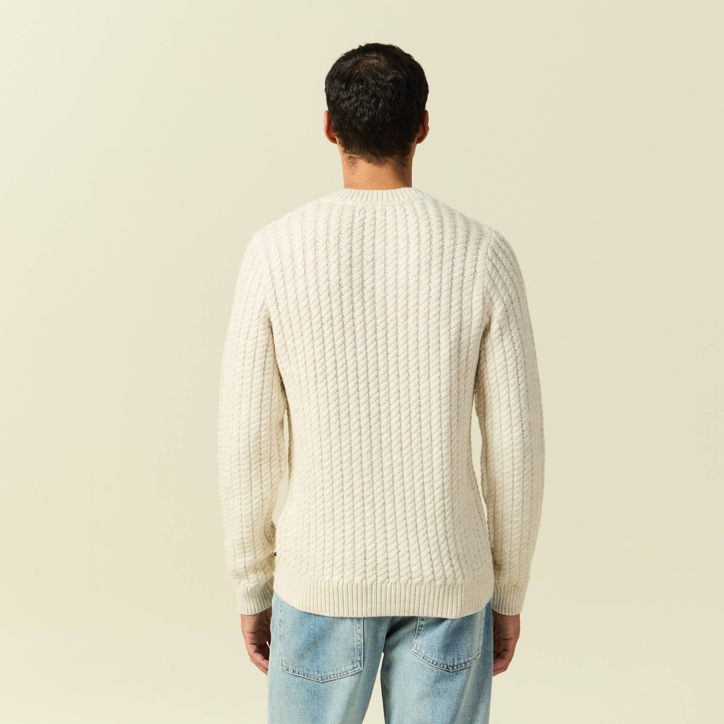 Pull col rond manches longues ecru homme