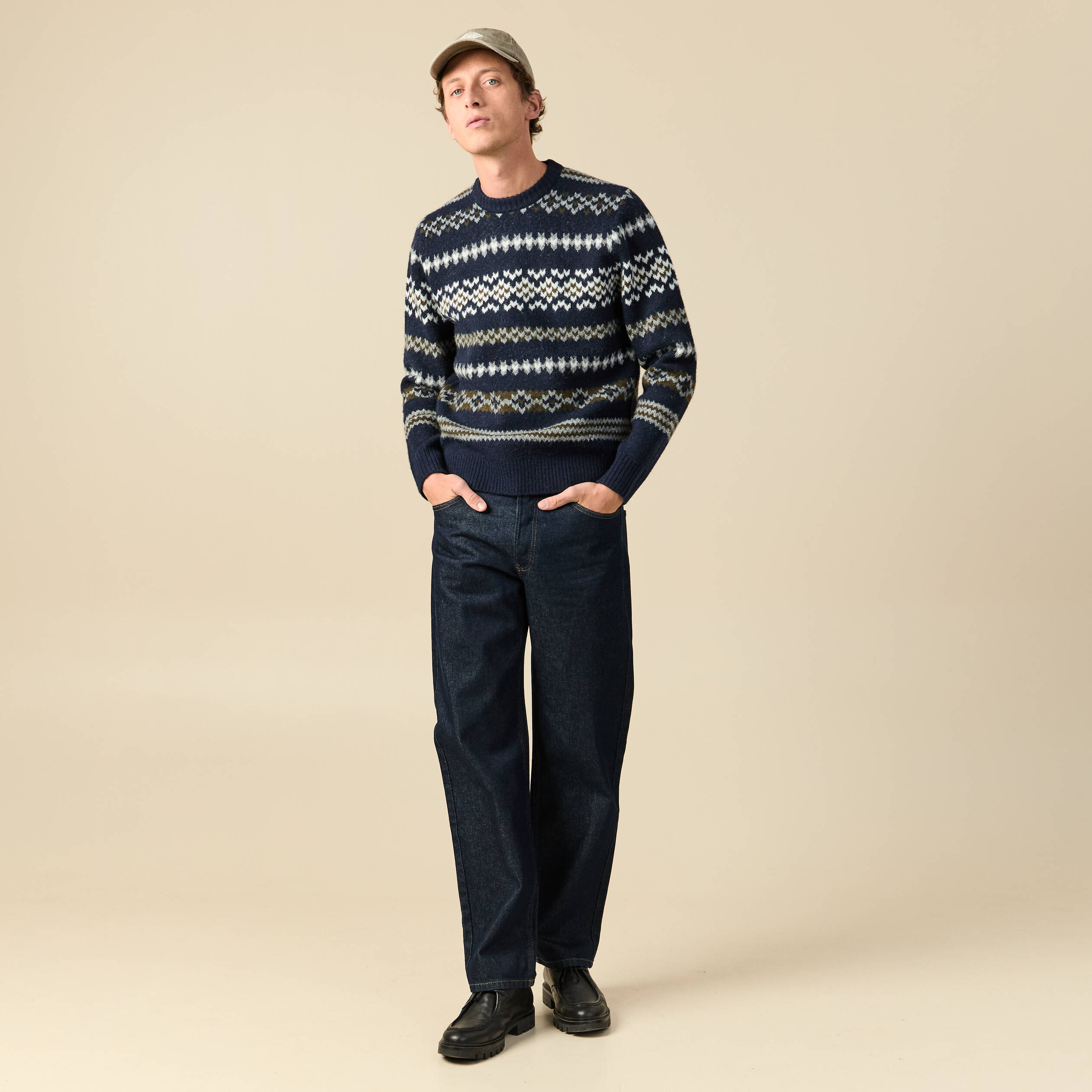 Pull manches longues col rond bleu marine homme