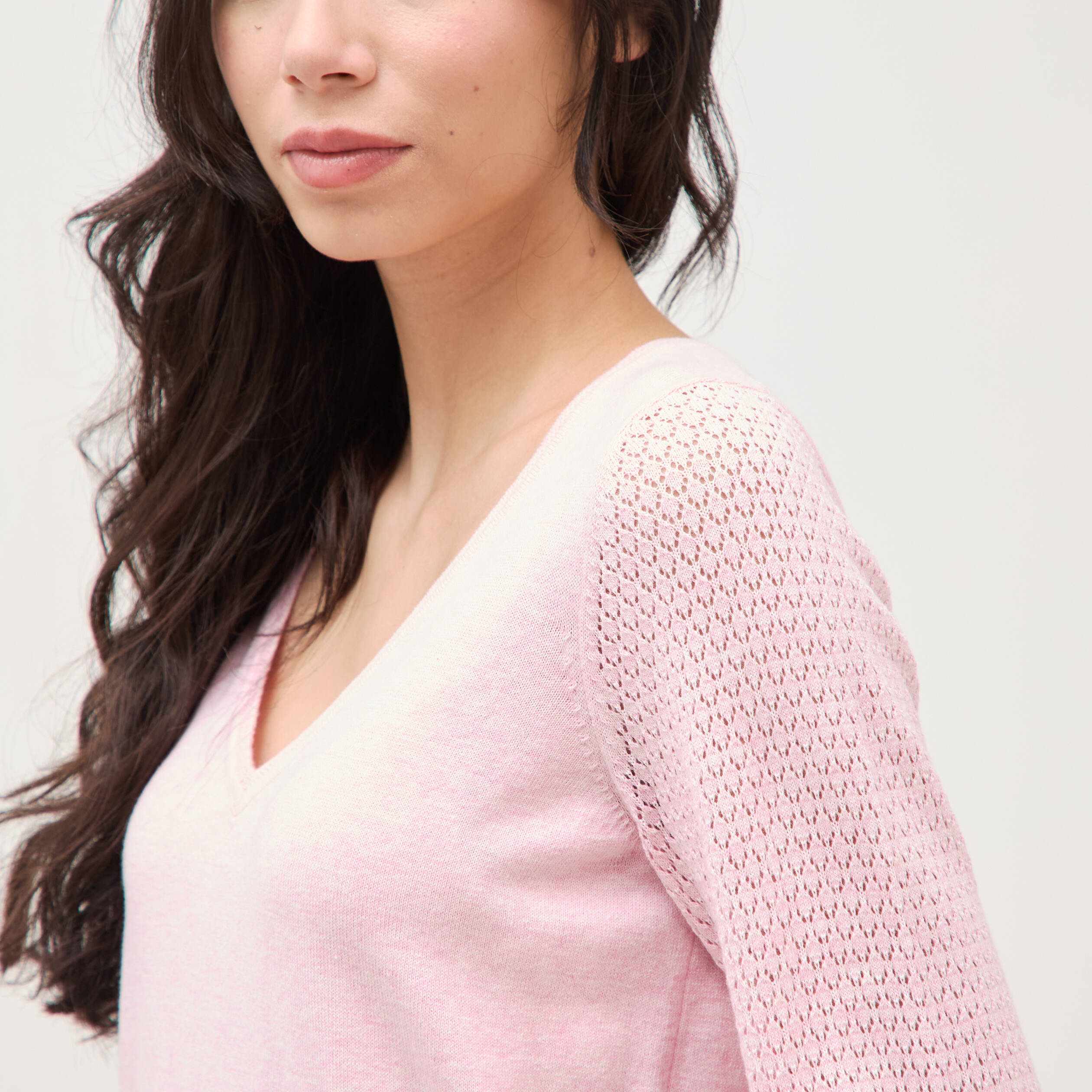 Pull manches longues rose pastel femme