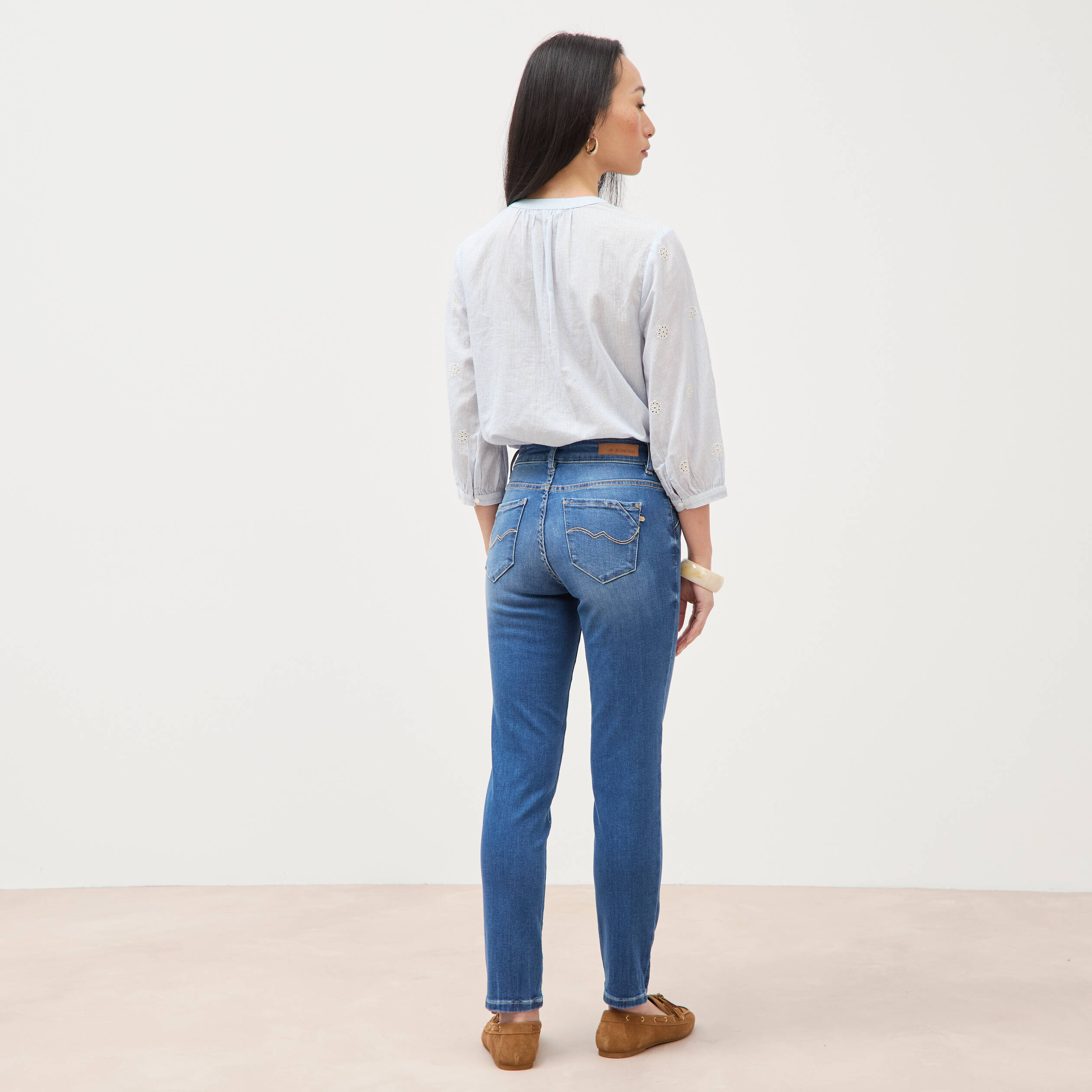 Jeans slim 7/8&egrave;me denim stone femme