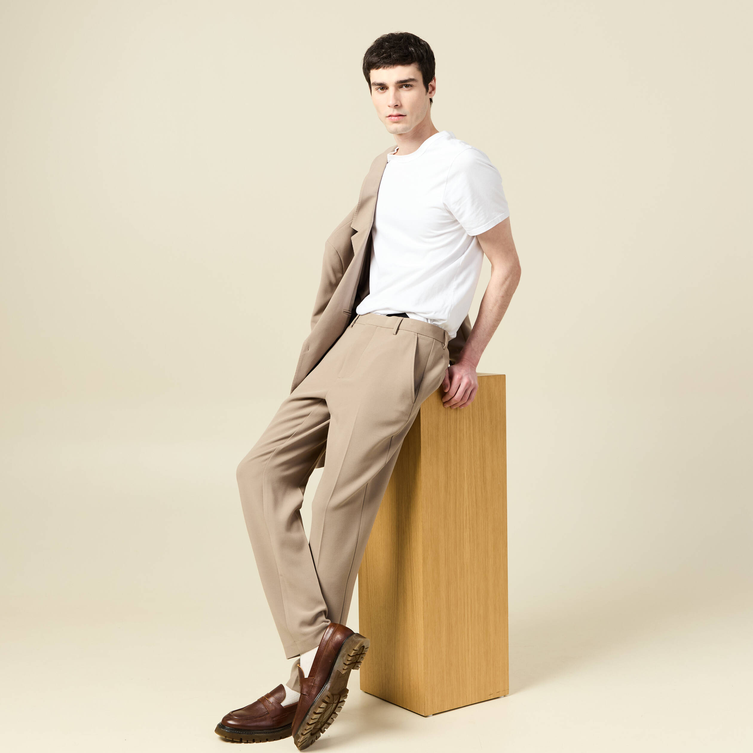 Pantalon slim cigarette taupe homme