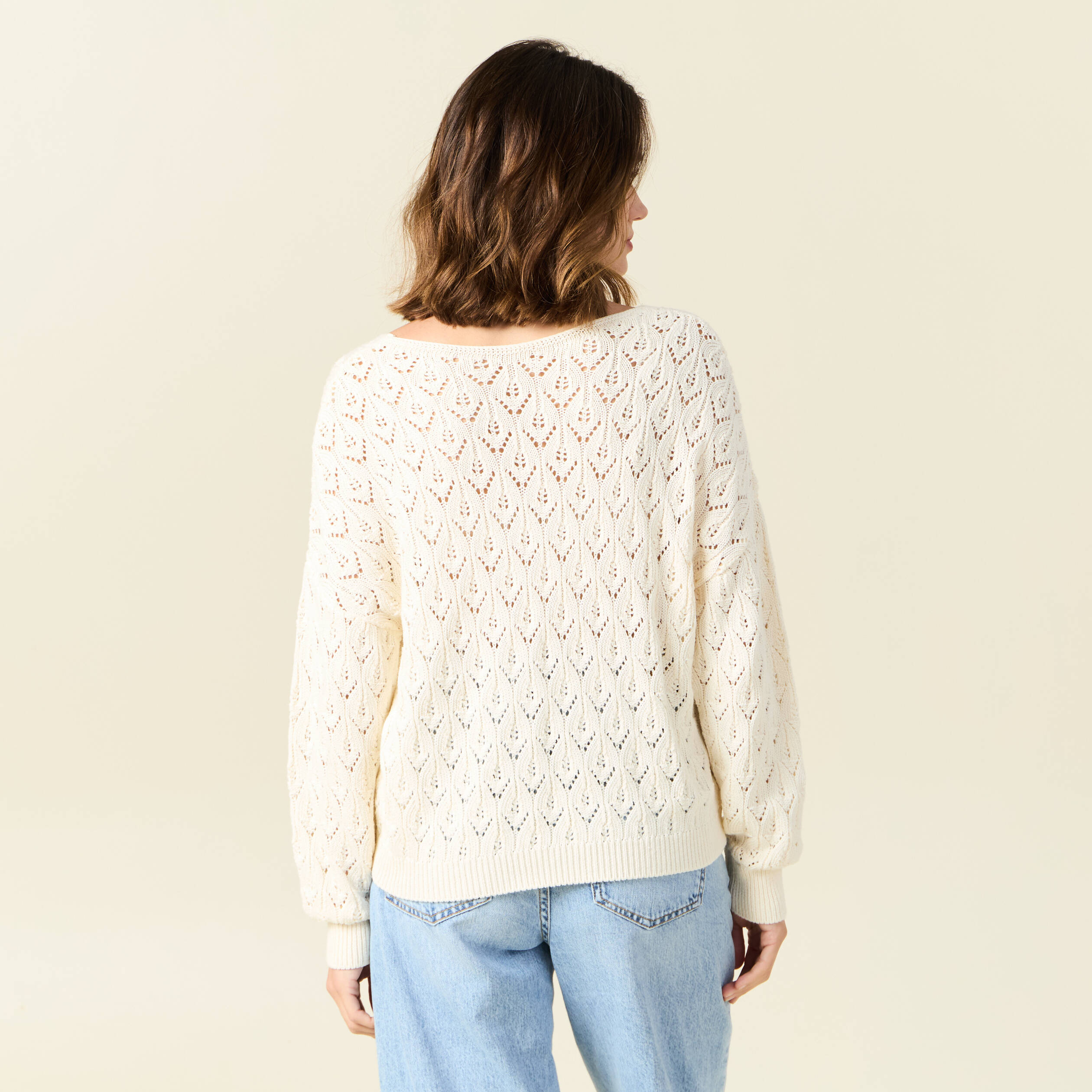 pull manches longues ajoure creme femme Pull manches longues ajouré creme femme