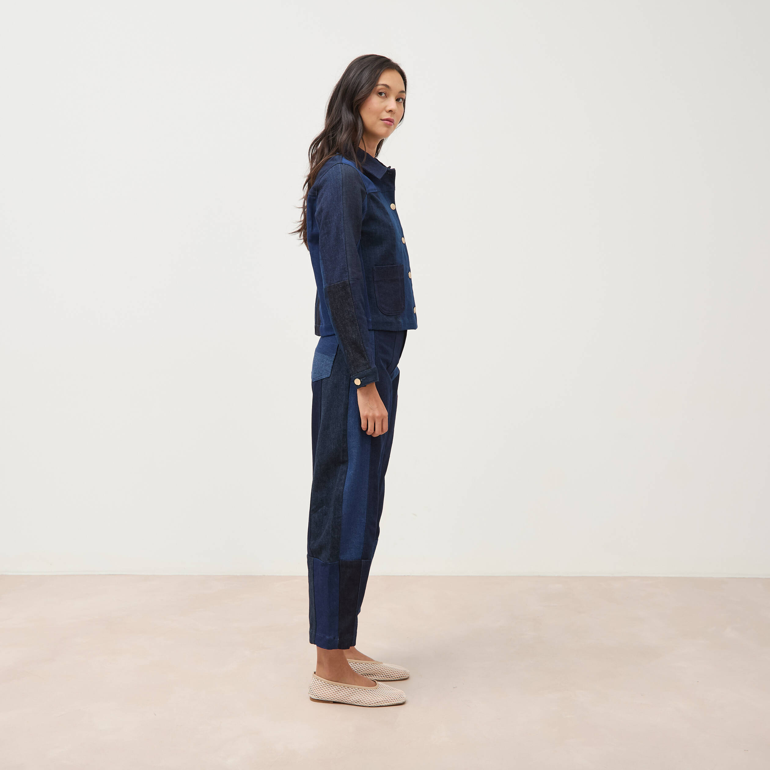 Veste droite en jeans manches longues denim stone femme