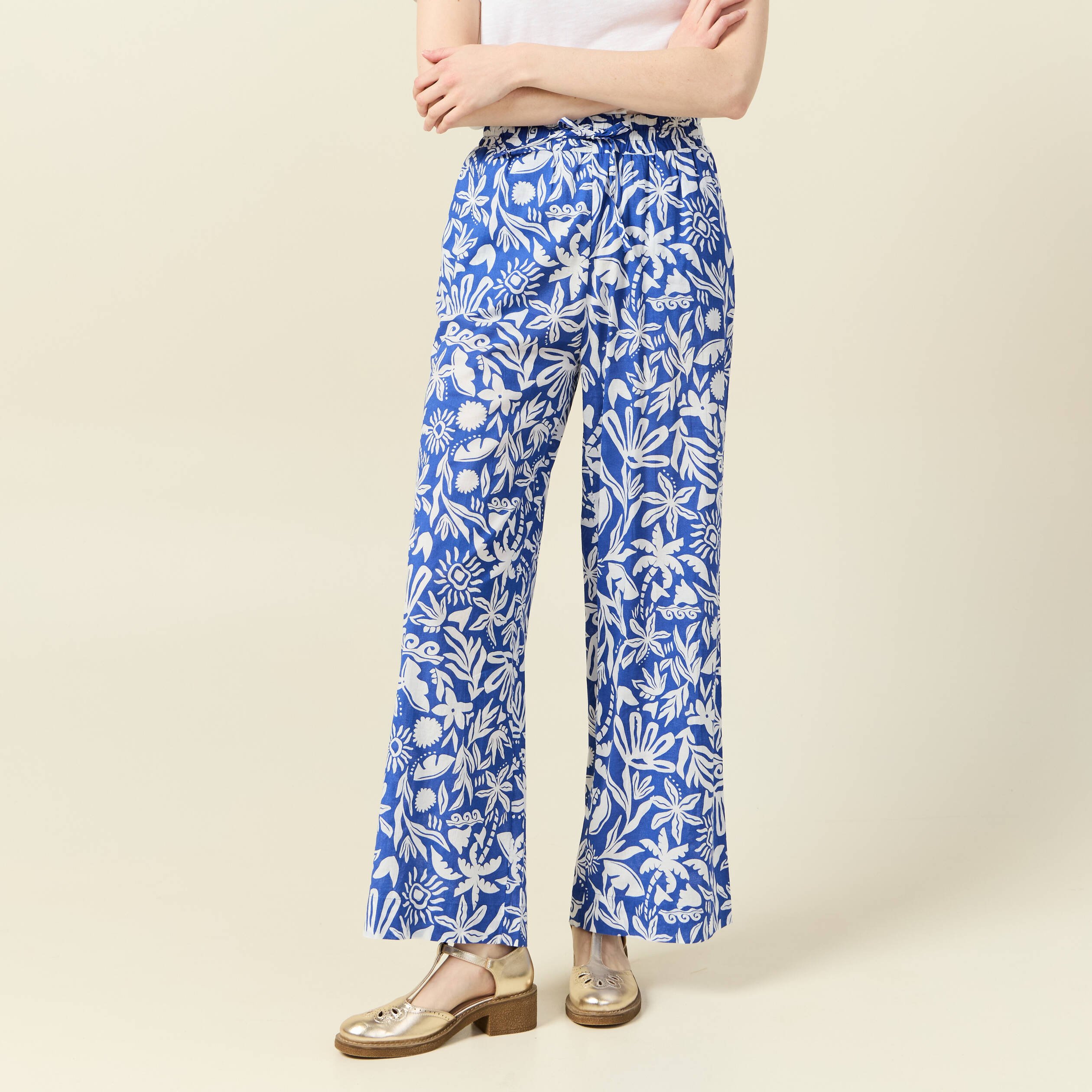 pantalon large taille haute bleu femme Pantalon large taille haute bleu femme