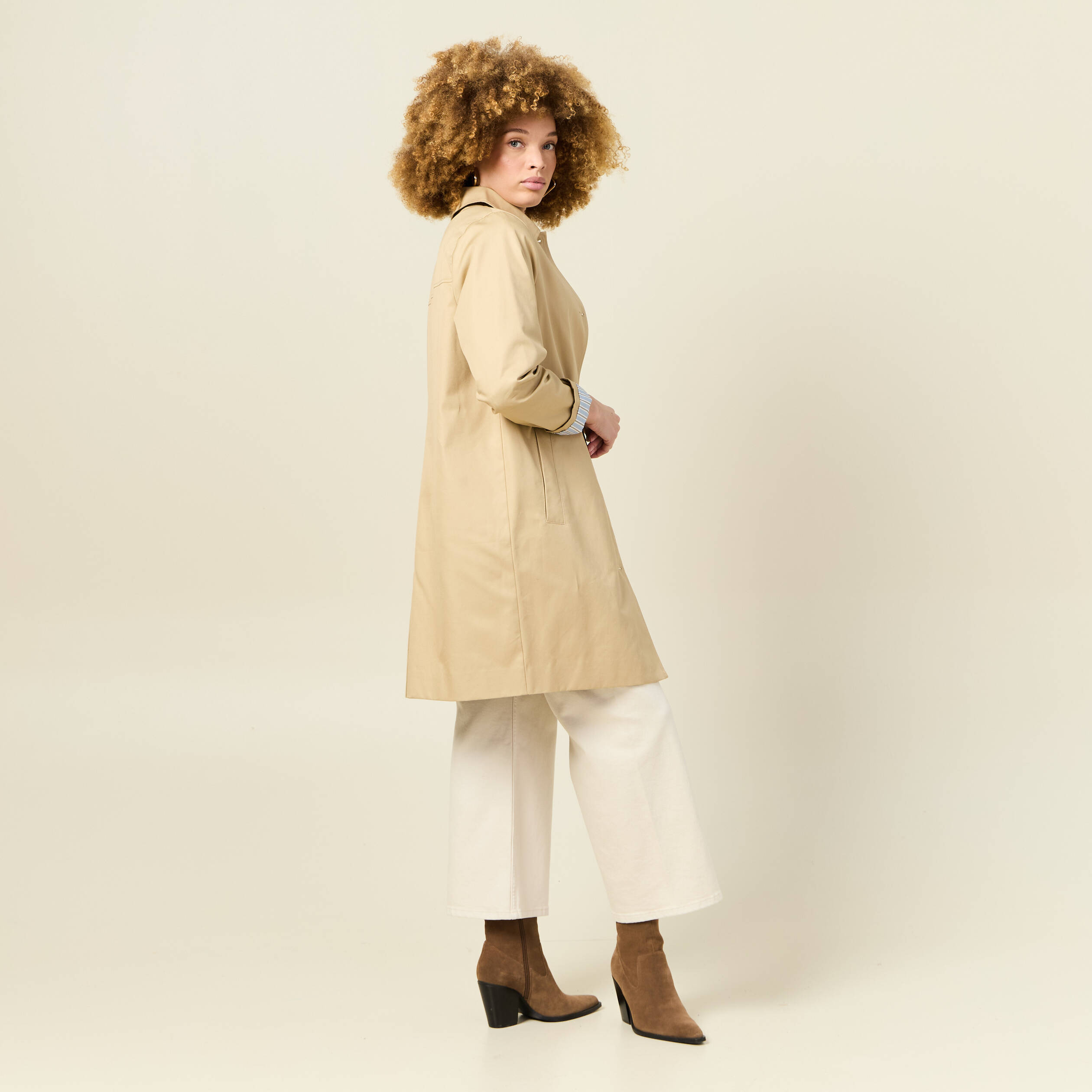 Trench long doubl&eacute; beige femme