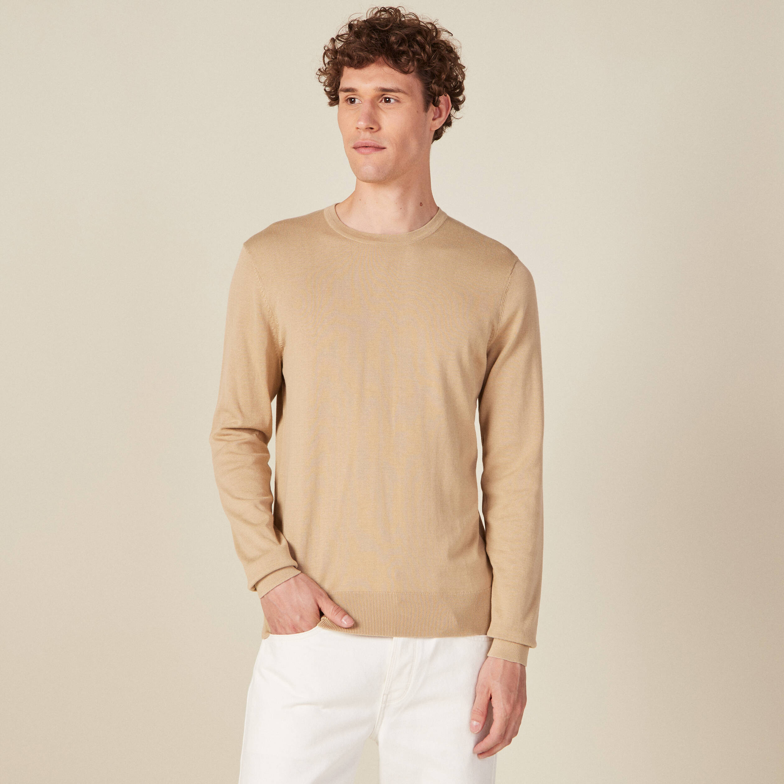 Pull manches longues beige homme