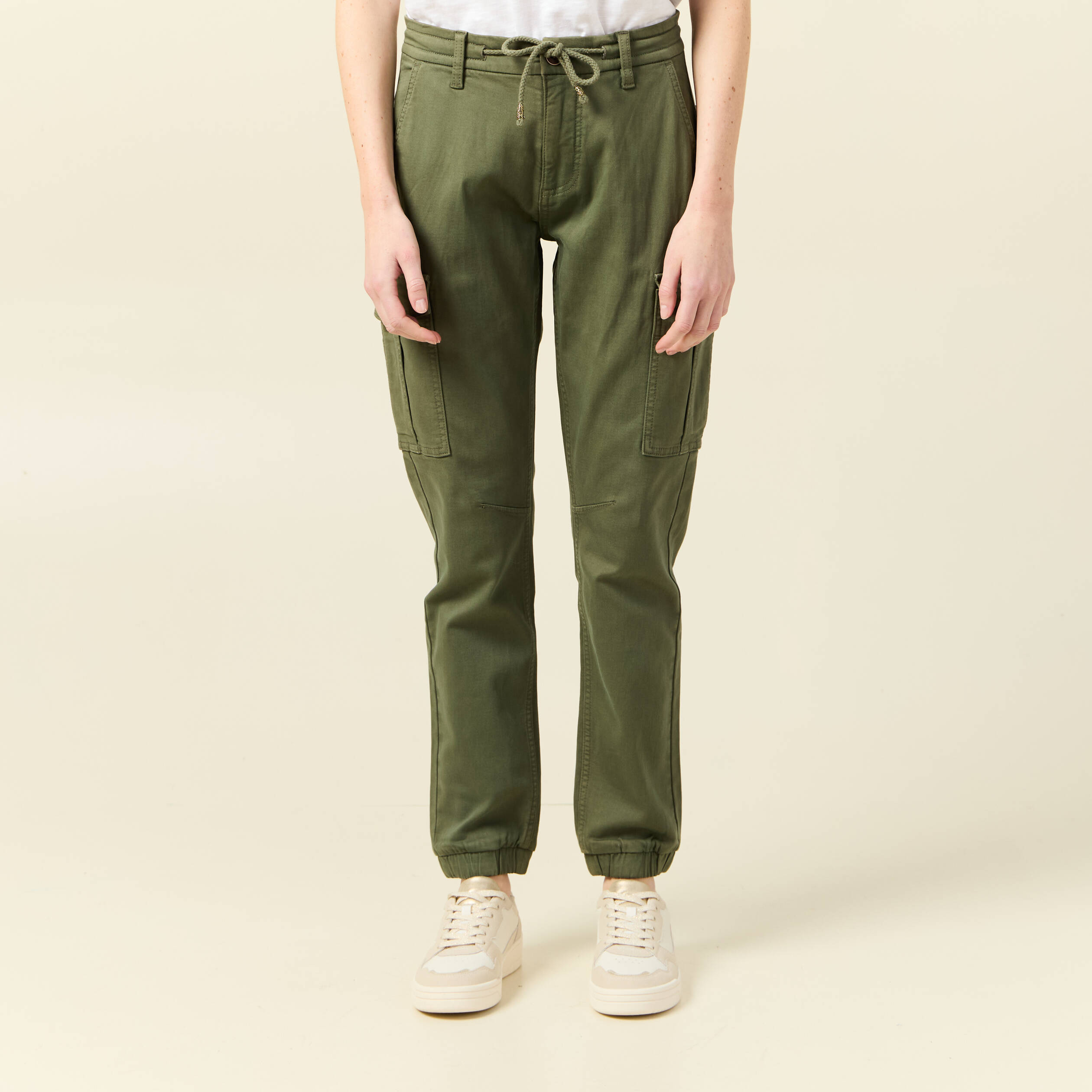 Pantalon cargo battle 7/8&egrave;me vert kaki femme