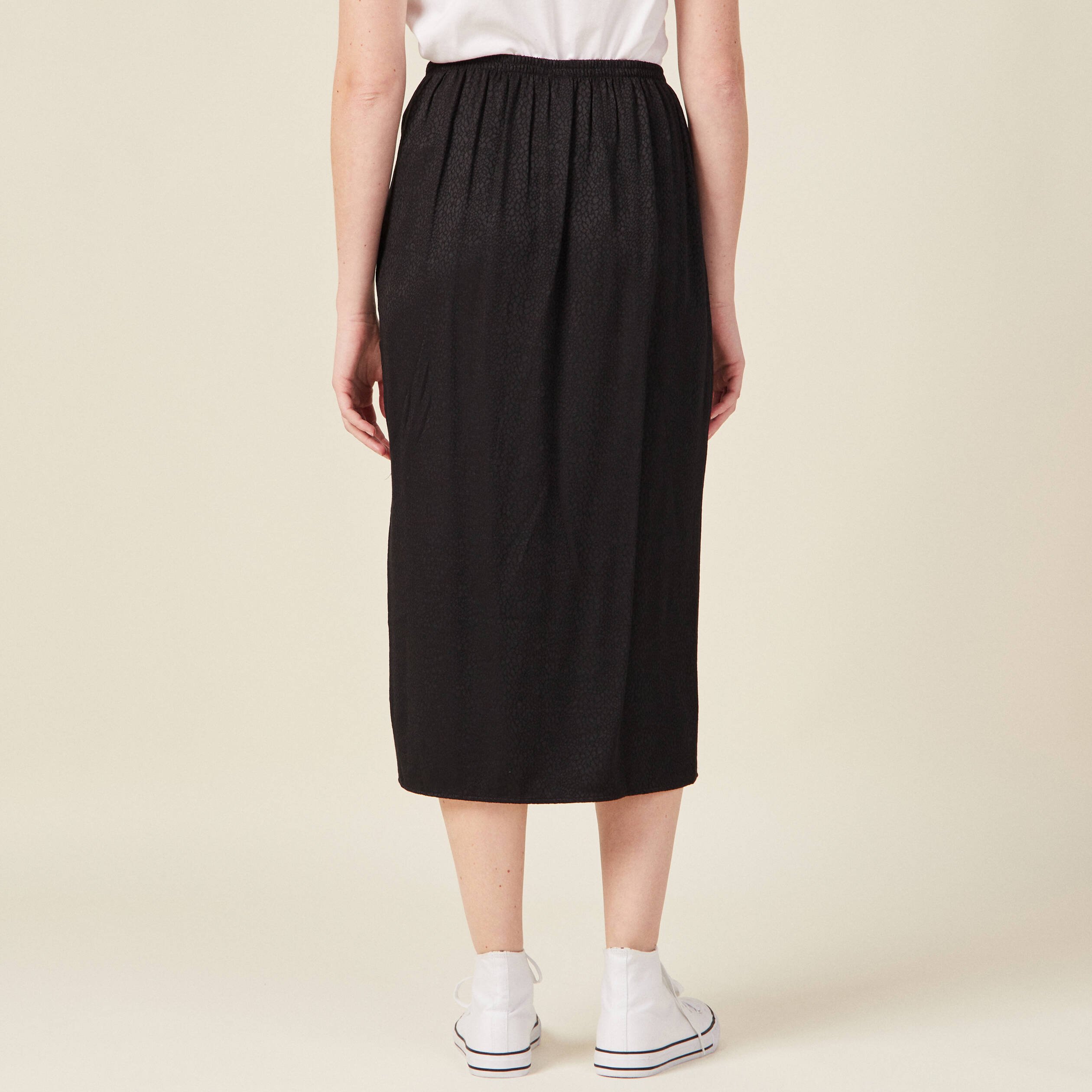 jupe midi droite fendue satin noir femme Jupe midi droite fendue satin noir femme