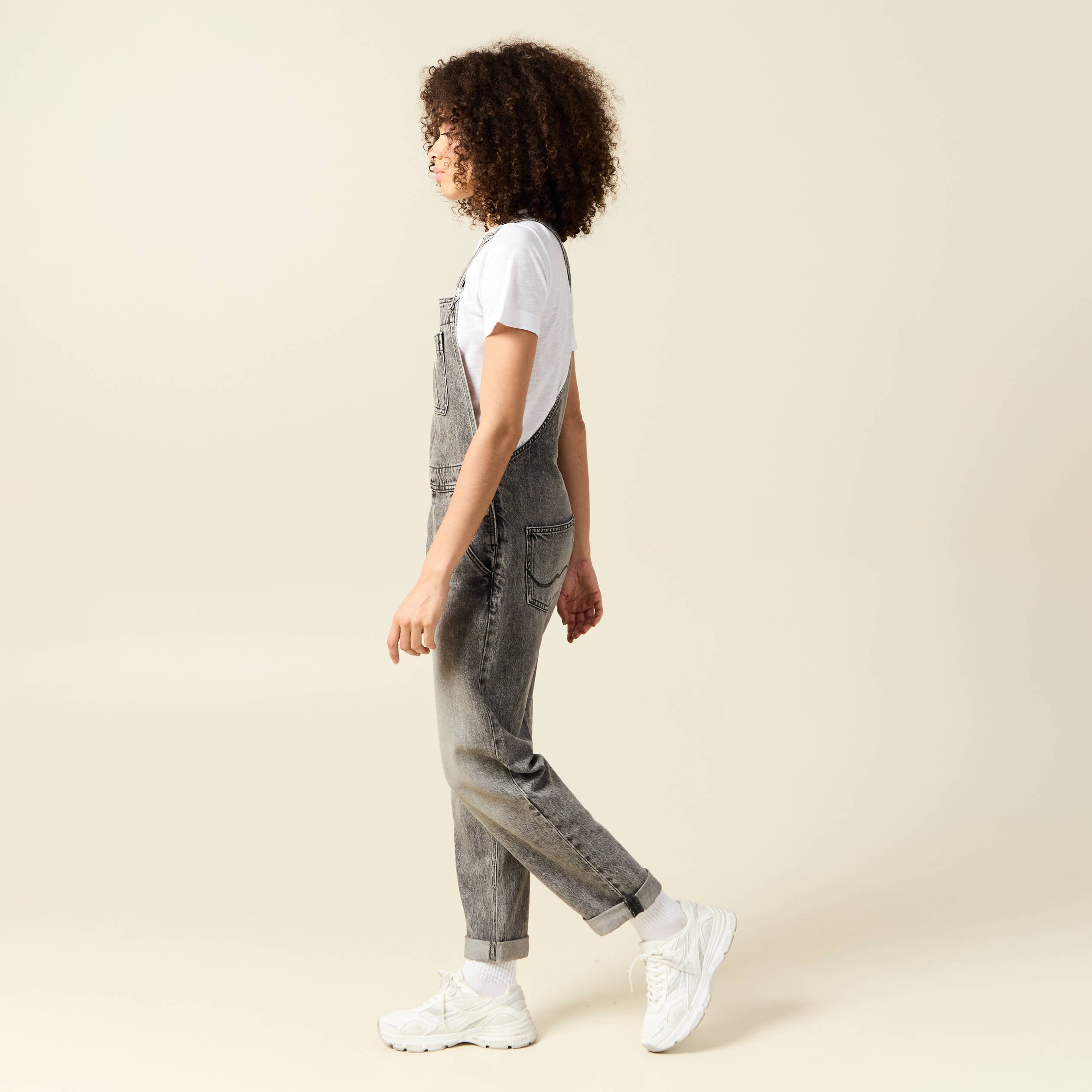 Salopette jeans taille standard denim snow gris femme